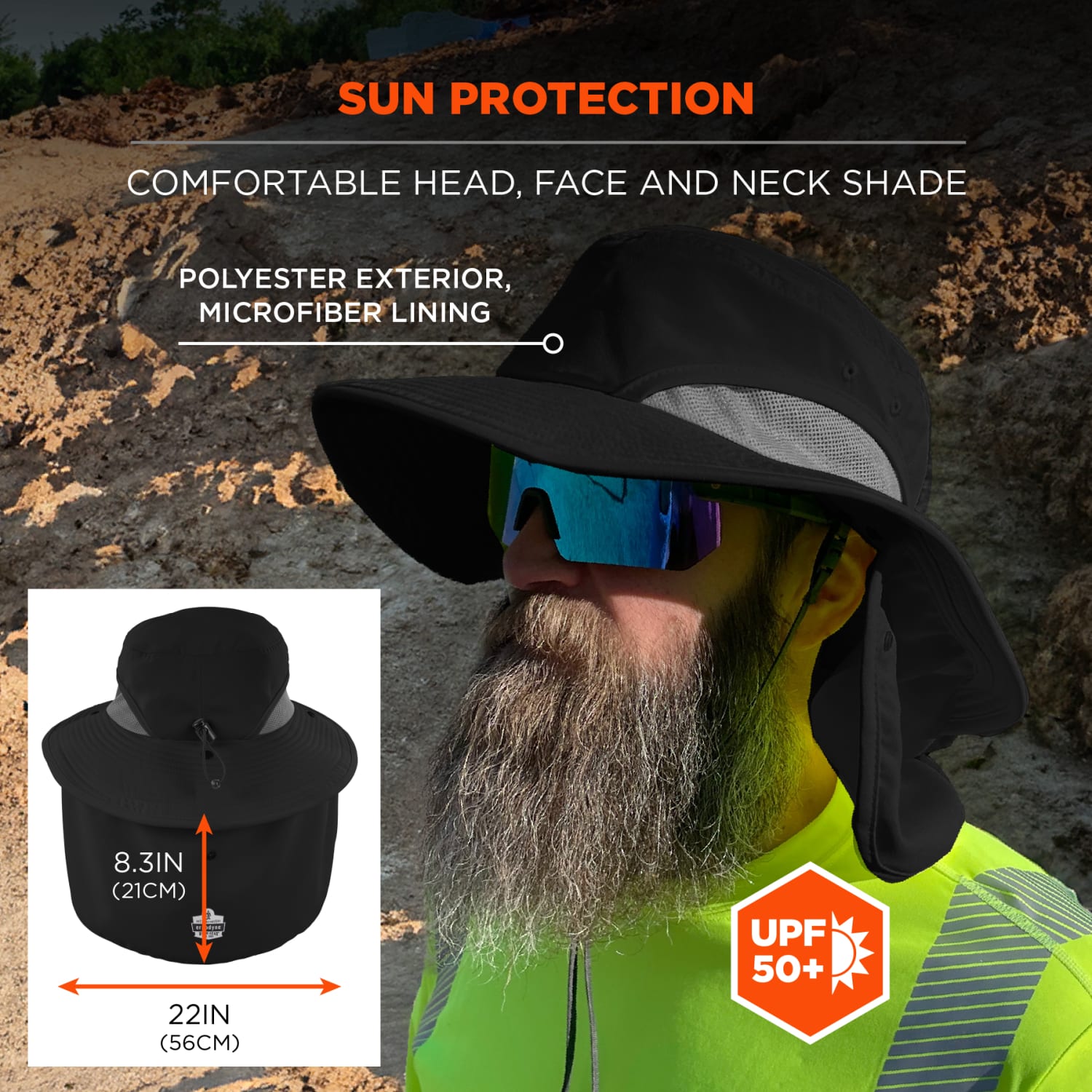 Ergodyne Chill-Its 8934 Ranger Hat with Neck Shade, L/XL, Black - Image 3