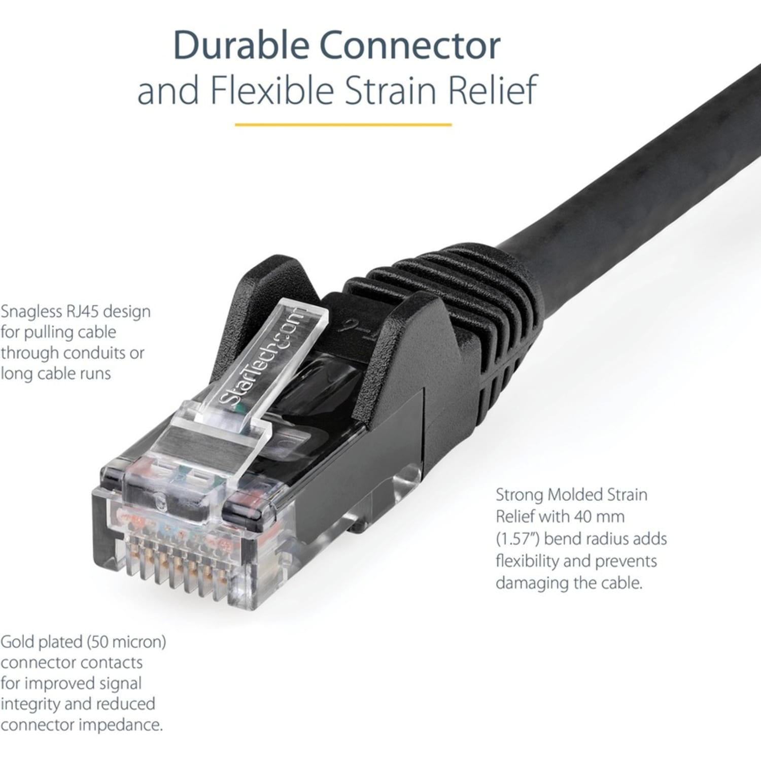 StarTech.com 10ft (3m) CAT6 Ethernet Cable, LSZH (Low Smoke Zero Halogen) 10 GbE Snagless 100W PoE UTP RJ45 Black Network Patch Cord, ETL - Image 4