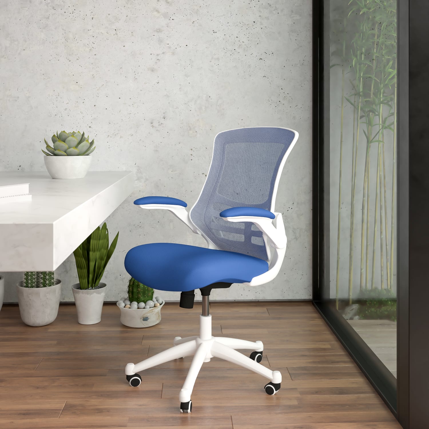 Flash Furniture Mesh MidBack Swivel Task Chair With FlipUp Arms BlueWhite PopularChairscom Flash Furniture Mesh Mid Back Swivel Task Chair With Flip Up Arms BlueWhite PopularChairscom