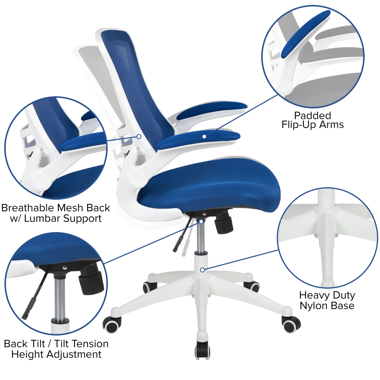 Flash Furniture Mesh MidBack Swivel Task Chair With FlipUp Arms BlueWhite PopularChairscom Flash Furniture Mesh Mid Back Swivel Task Chair With Flip Up Arms BlueWhite PopularChairscom
