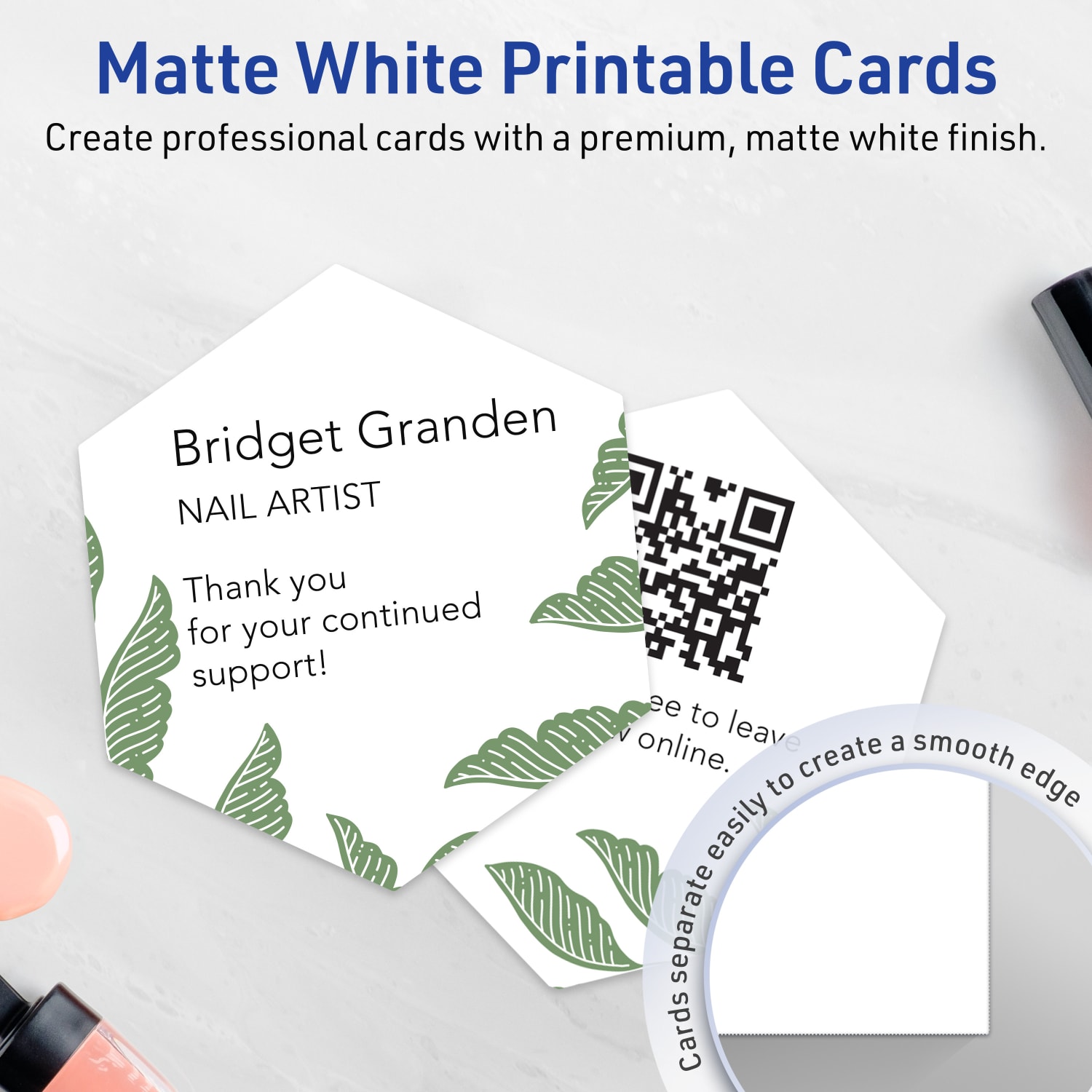 Avery Print-To-The-Edge Flat Cards With Sure Feed Technology, 3-1/2inx4in Hexagon, Matte White, Pack Of 100 - Image 4