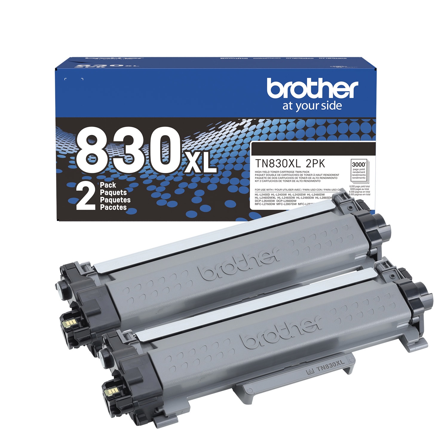 Brother Genuine TN830XL2PK Black High Yield Toner Cartridges, Pack Of 2