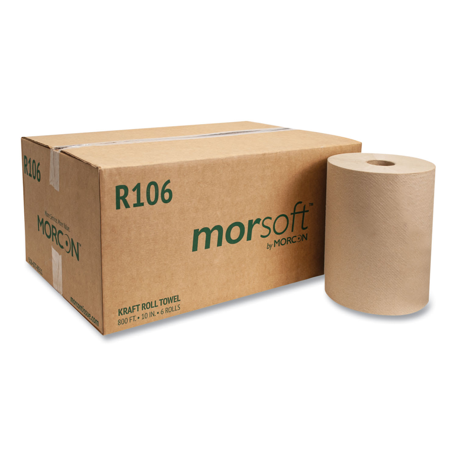 Morcon Tissue 10 Inch Roll Towels, 1-Ply, 10in x 800 ft, Kraft, 6 Rolls/Carton