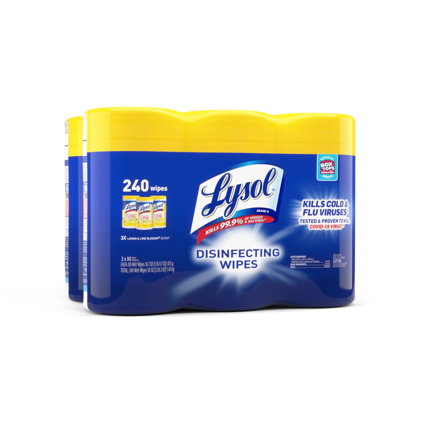 Lysol Disinfecting Wipes, Lemon Lime Blossom Scent, 80 Wipes Per Canister, Carton Of 6 Canisters - Image 3