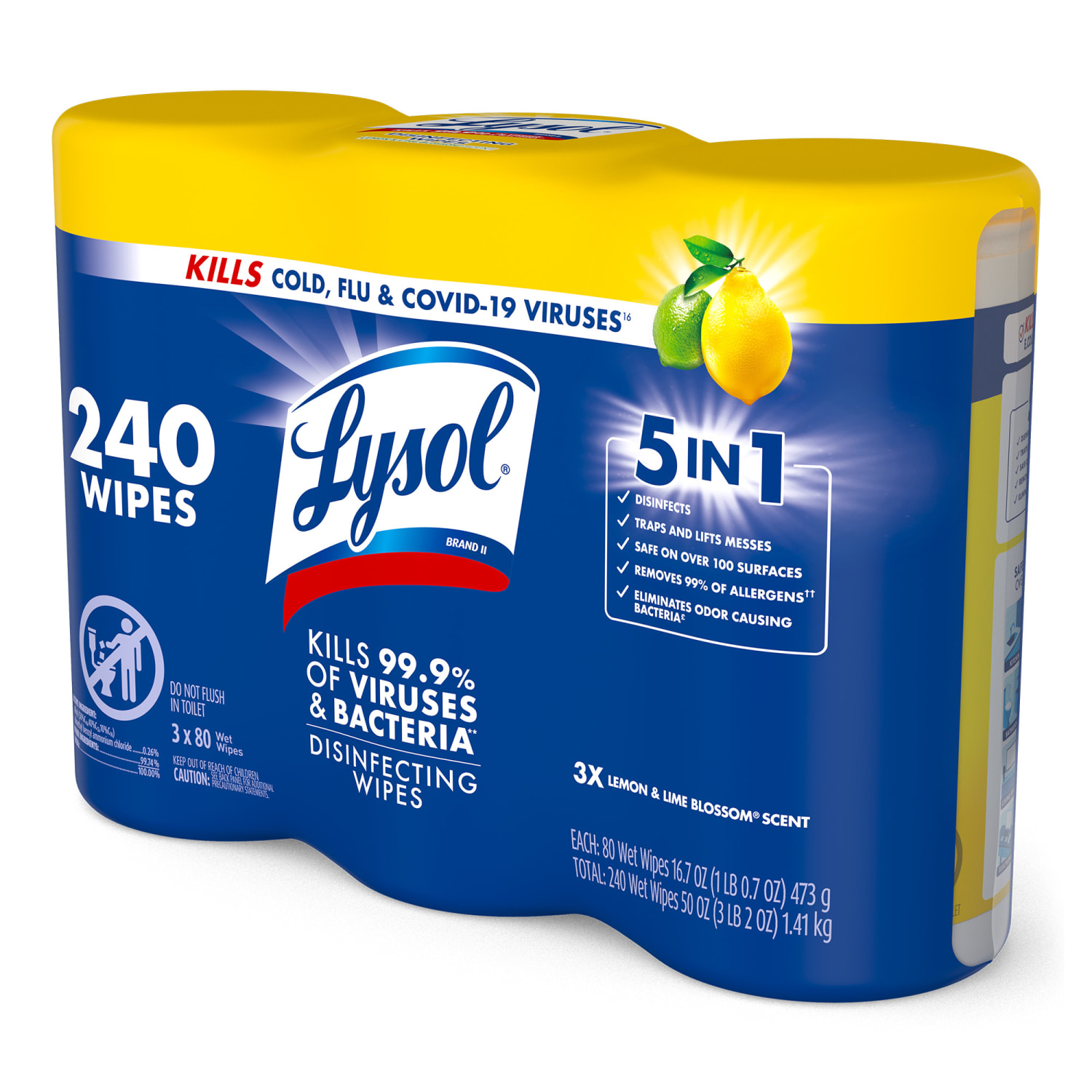 Lysol Disinfecting Wipes, Lemon Lime Blossom Scent, 80 Wipes Per Canister, Carton Of 6 Canisters - Image 6