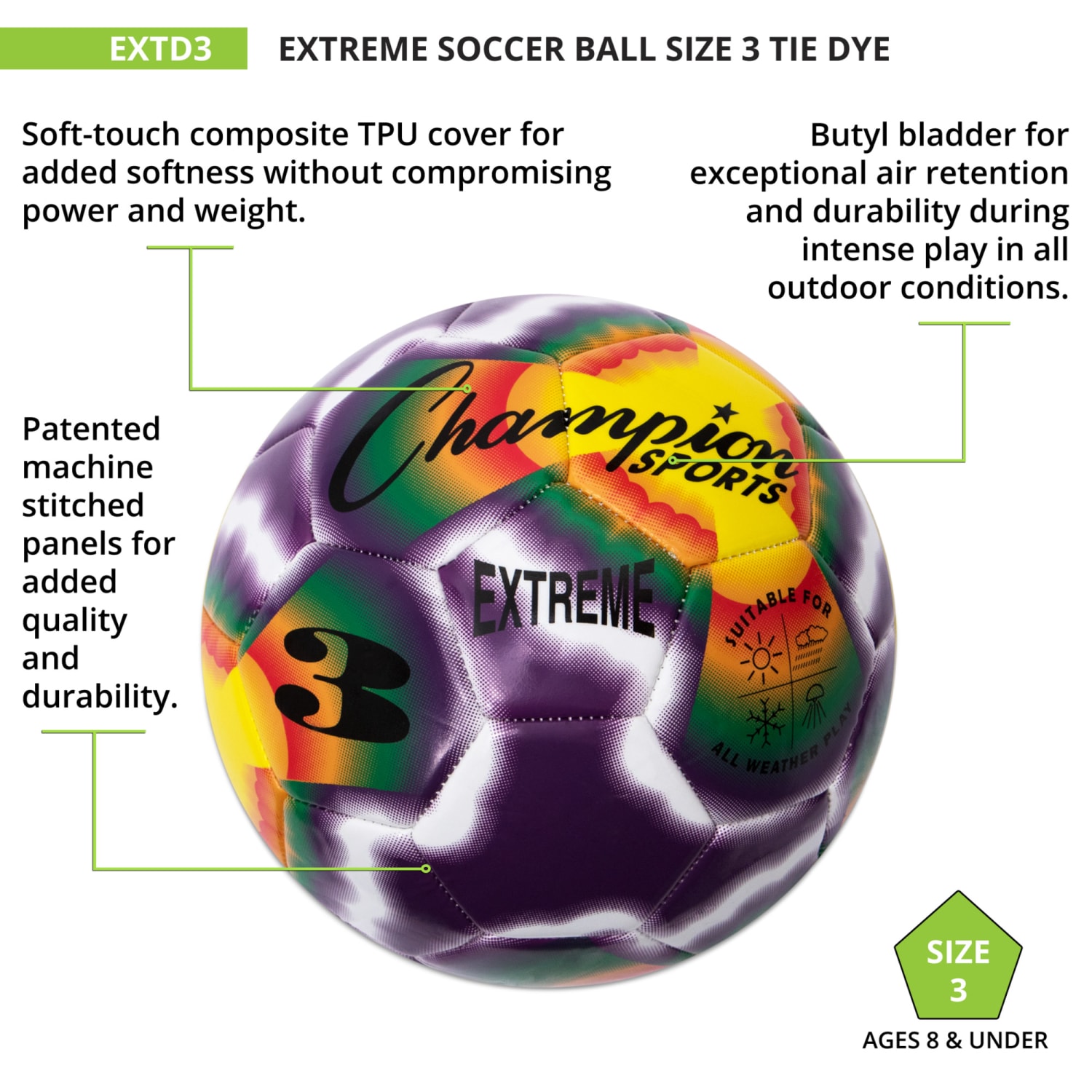 Champion Sports Extreme Tiedye Soccer Ball, Size 3, Multicolor - Image 5