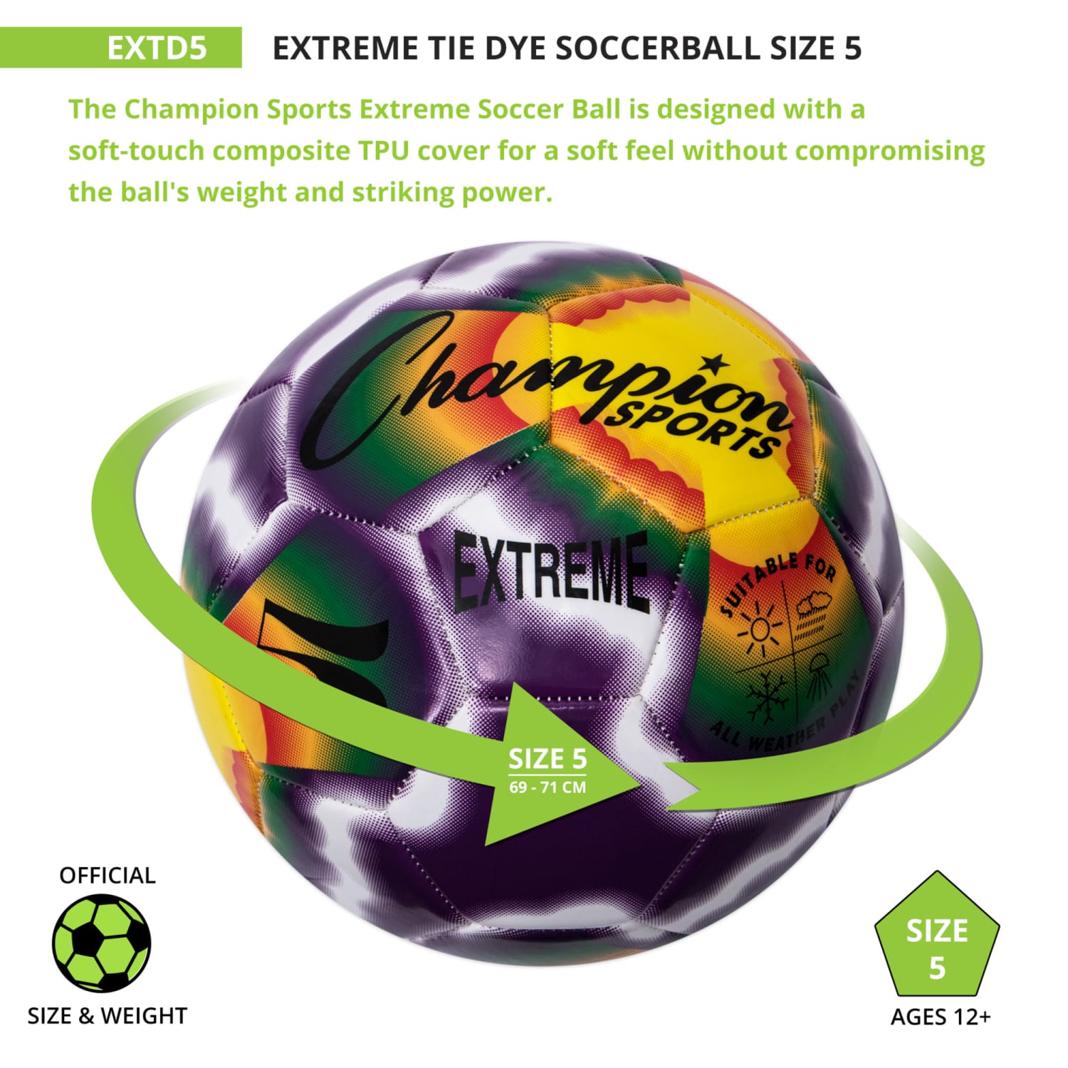Champion Sports Extreme Tiedye Soccer Ball, Size 5, Multicolor - Image 4