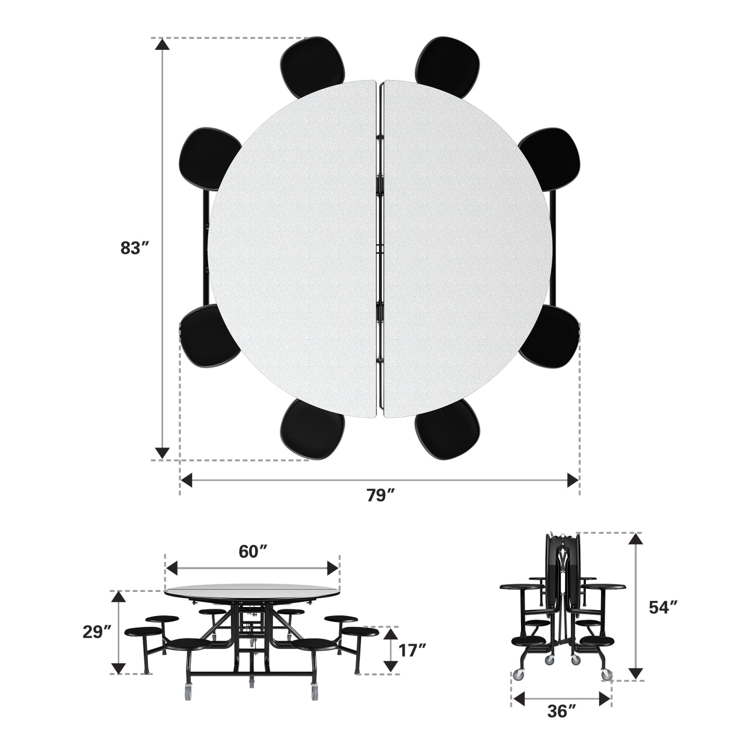 Palmer Hamilton 59T Round Mobile Cafeteria Table, 29in x 83in, Gray Glace - Image 4
