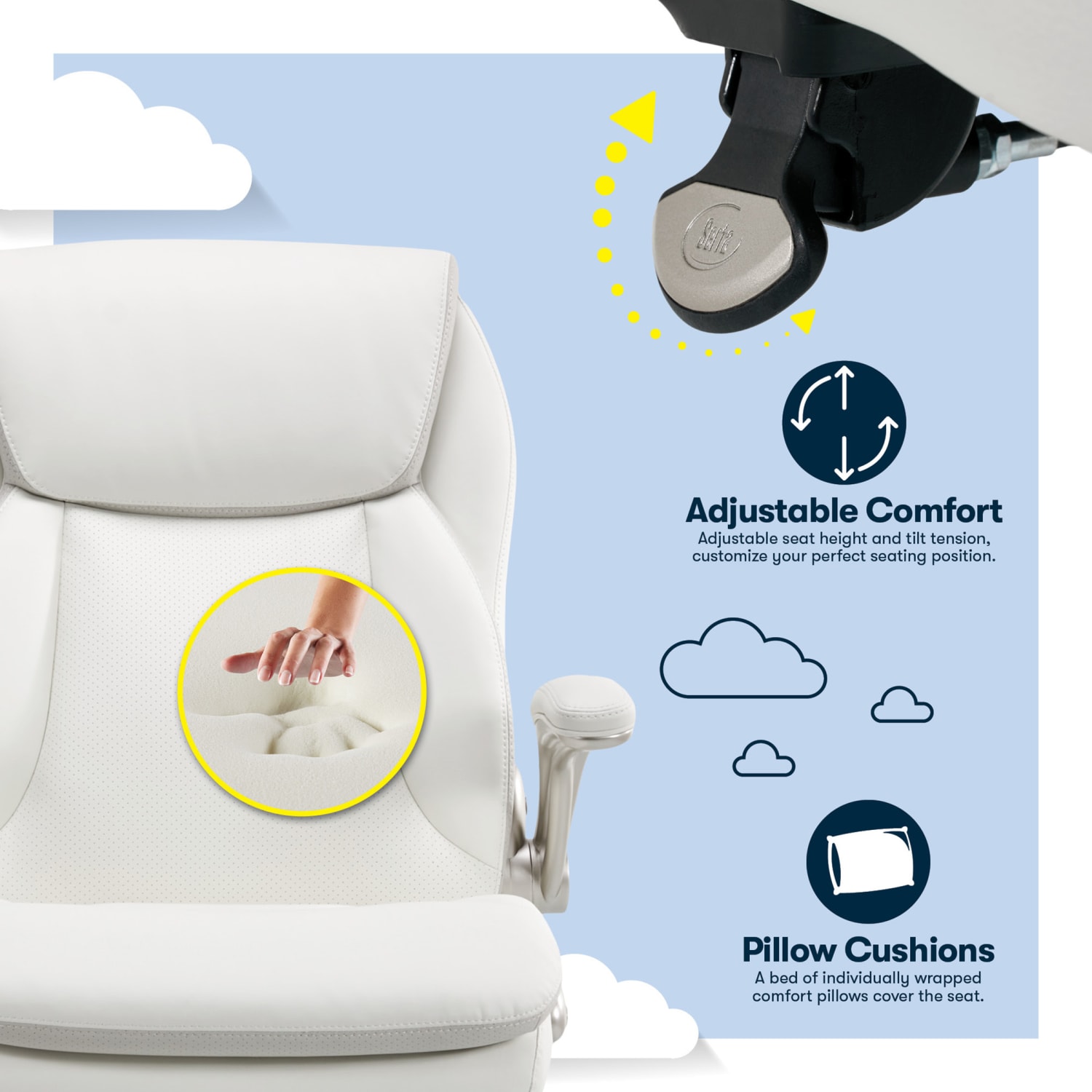 Serta Smart Layers Brinkley Ergonomic Bonded Leather High-Back Executive Office Chair, White/Silver - Image 6
