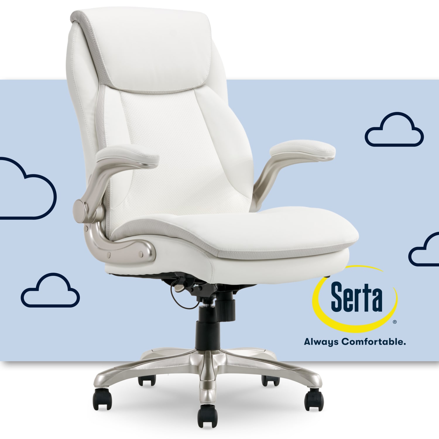 Serta Smart Layers Brinkley Ergonomic Bonded Leather High-Back Executive Office Chair, White/Silver - Image 8