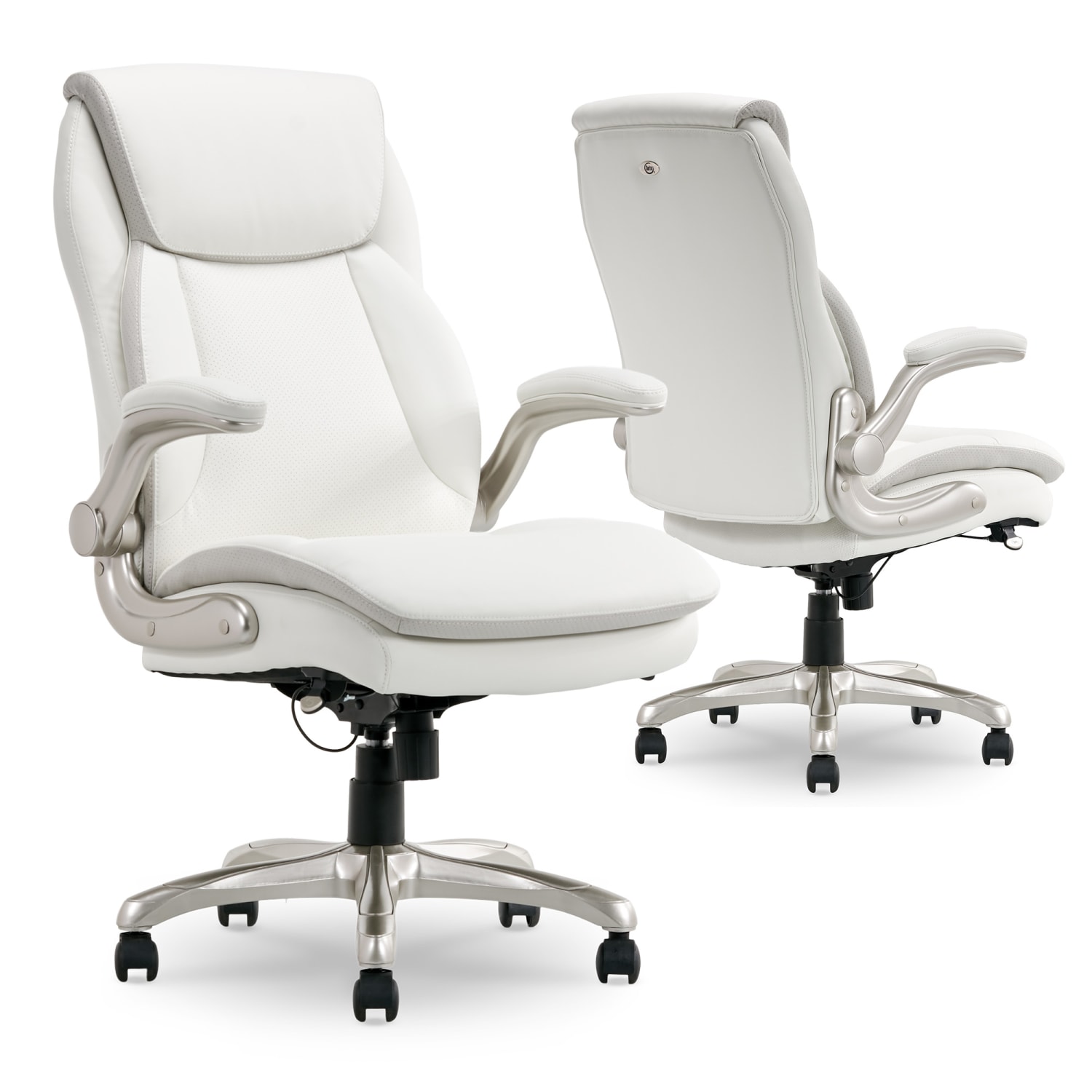 Serta Smart Layers Brinkley Ergonomic Bonded Leather High-Back Executive Office Chair, White/Silver - Image 9
