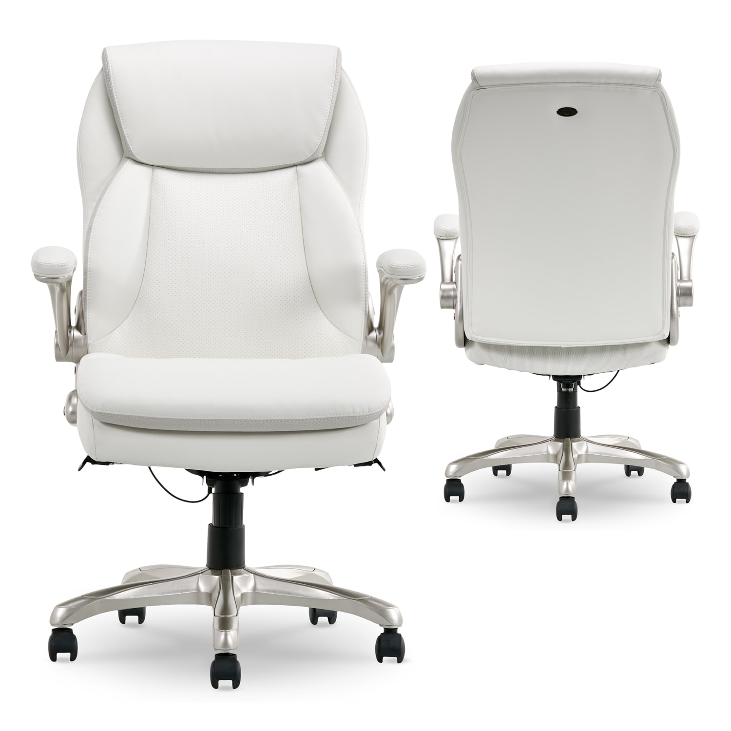 Serta Smart Layers Brinkley Ergonomic Bonded Leather High-Back Executive Office Chair, White/Silver - Image 10