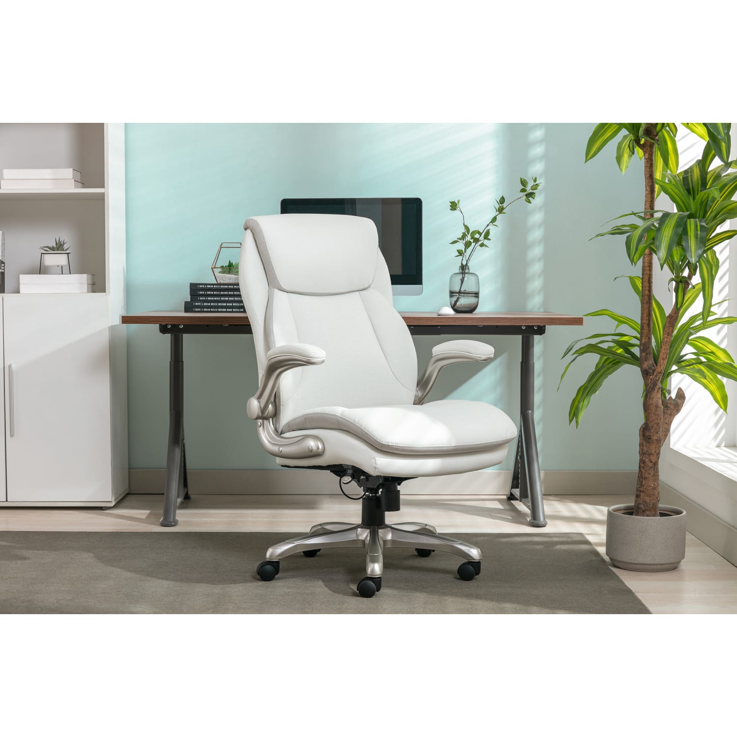 Serta Smart Layers Brinkley Ergonomic Bonded Leather High-Back Executive Office Chair, White/Silver - Image 13
