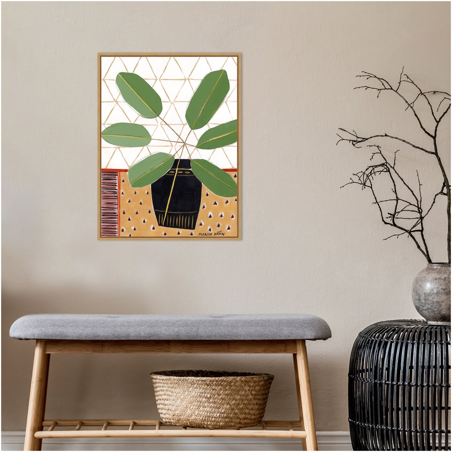 Amanti Art Gold Tablecloth 4 Plant by Marisa Anon Framed Canvas Wall Art Print, 24inH x 18inW, Maple - Image 4