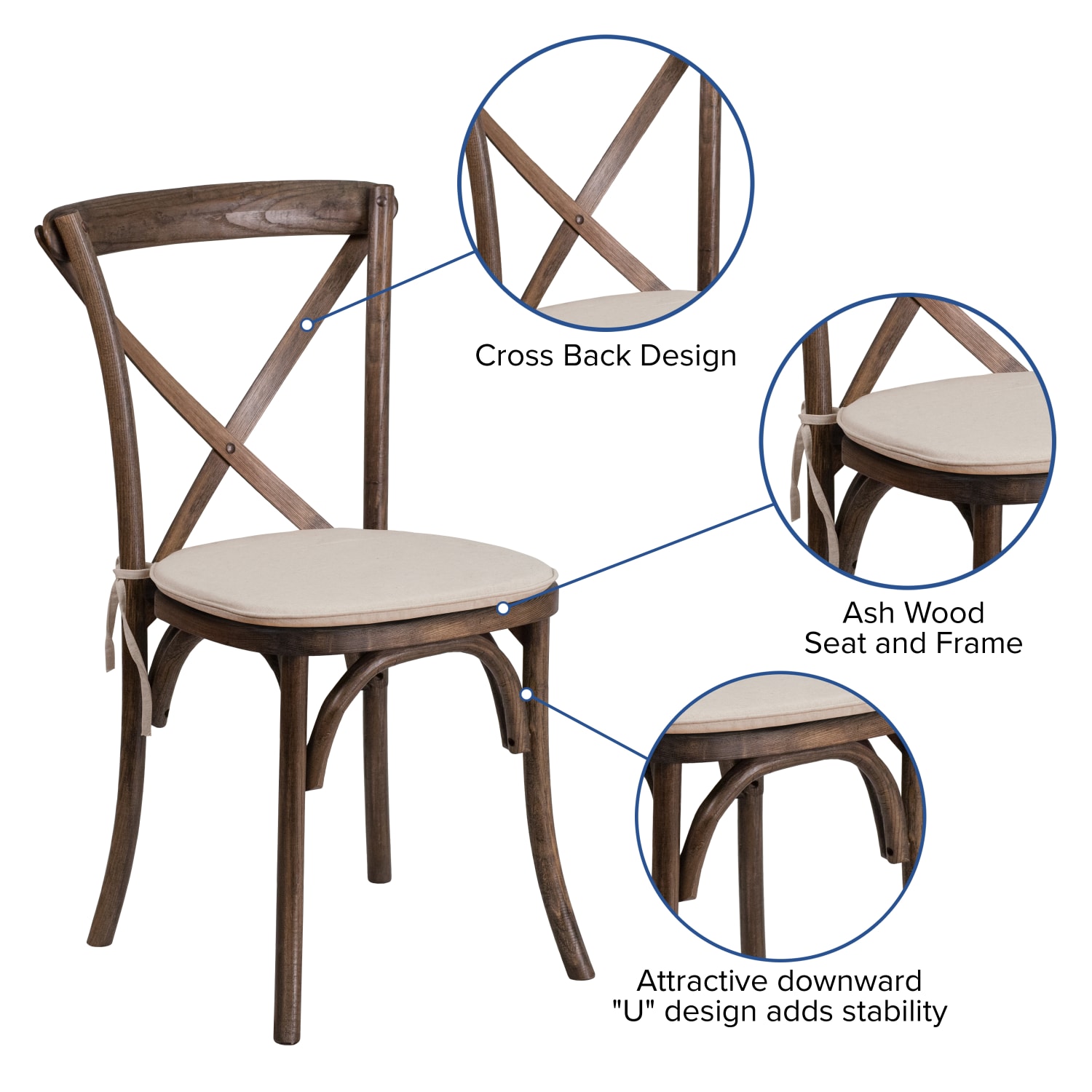 Flash Furniture HERCULES Series Stackable Wood Cross Back Chair With Cushion, Early American - Image 6