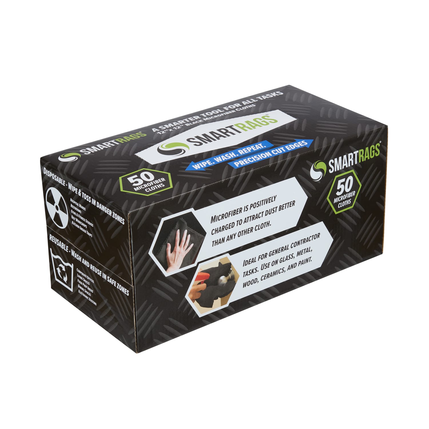 Hospeco SmartRags Disposable Microfiber Towels, 18 Gram, 180 GSM, 12in x 12in, Black, 50 Towels Per Box, Case Of 8 Boxes - Image 3