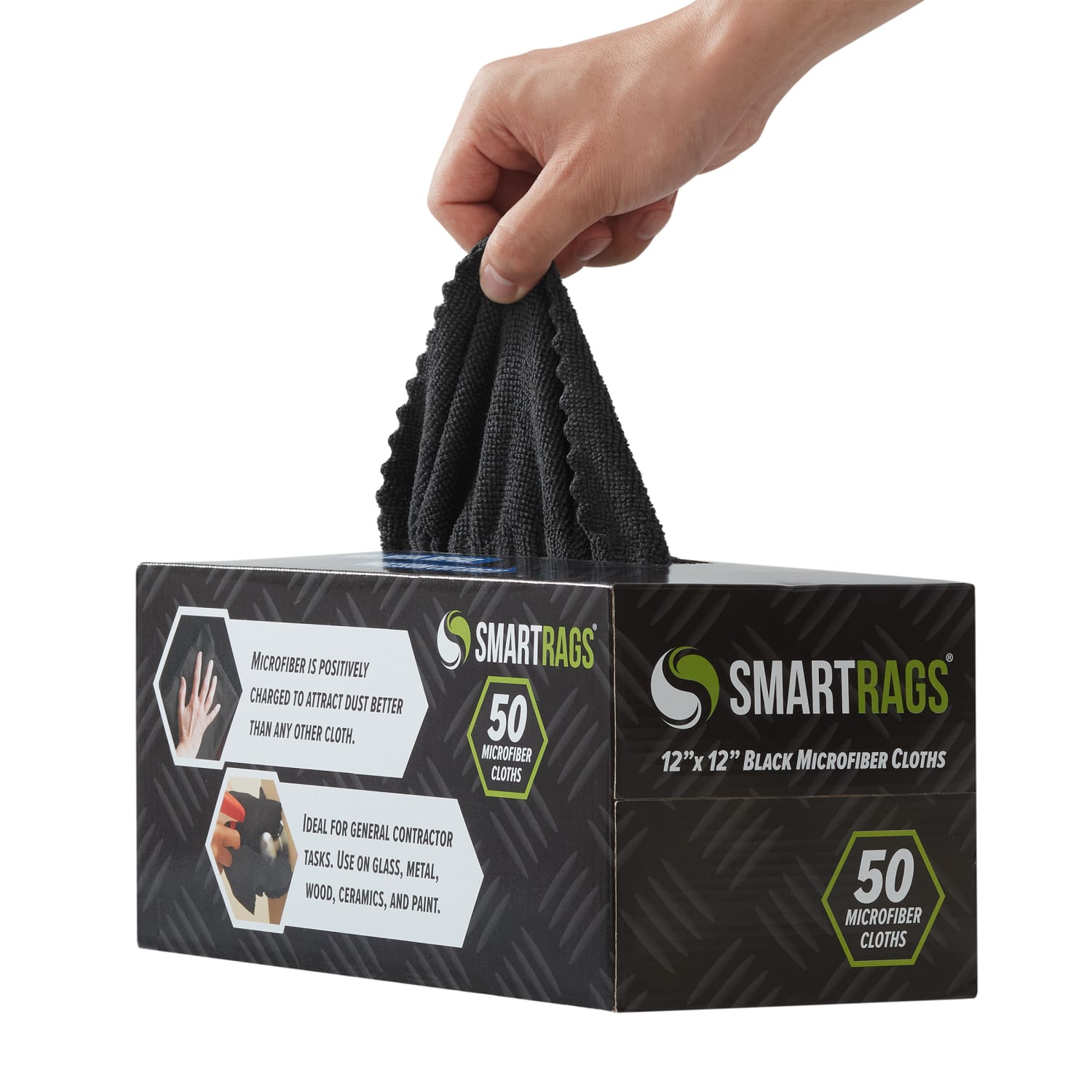 Hospeco SmartRags Disposable Microfiber Towels, 18 Gram, 180 GSM, 12in x 12in, Black, 50 Towels Per Box, Case Of 8 Boxes - Image 4