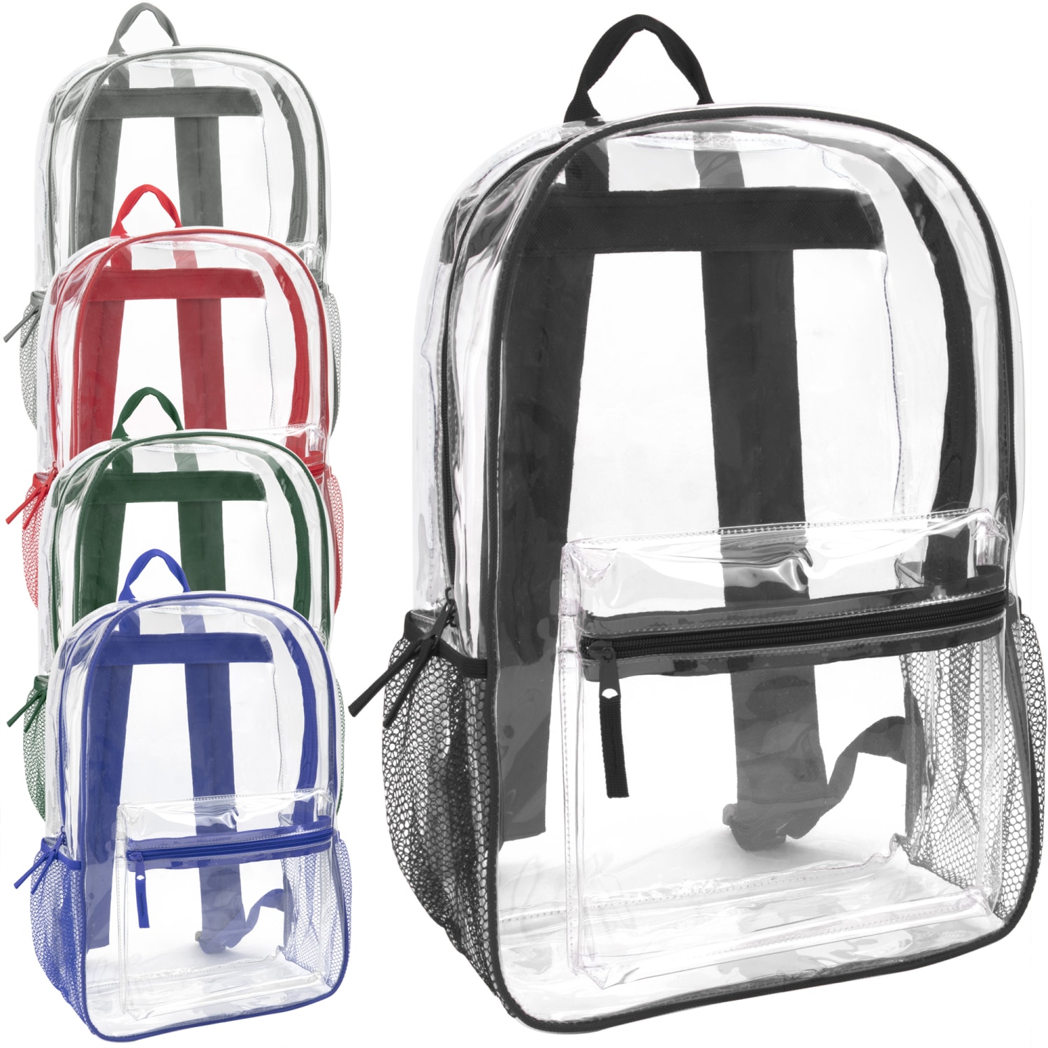 Trailmaker Classic Clear Backpacks, Assorted Trim, Case Of 24 Backpacks