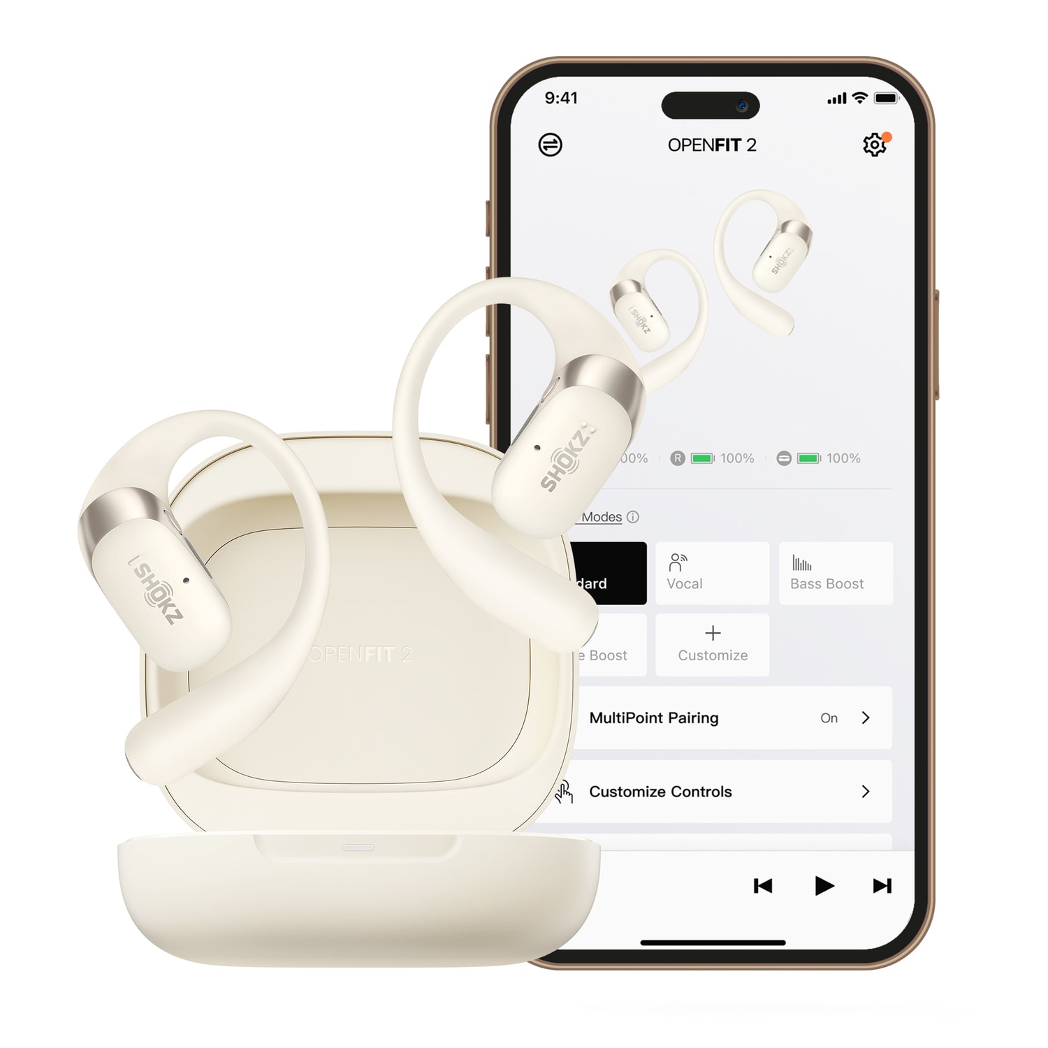 Shokz OpenFit 2 True Wireless Bluetooth Open-Ear Earbuds with Microphone & Charging Case, Beige - Image 4