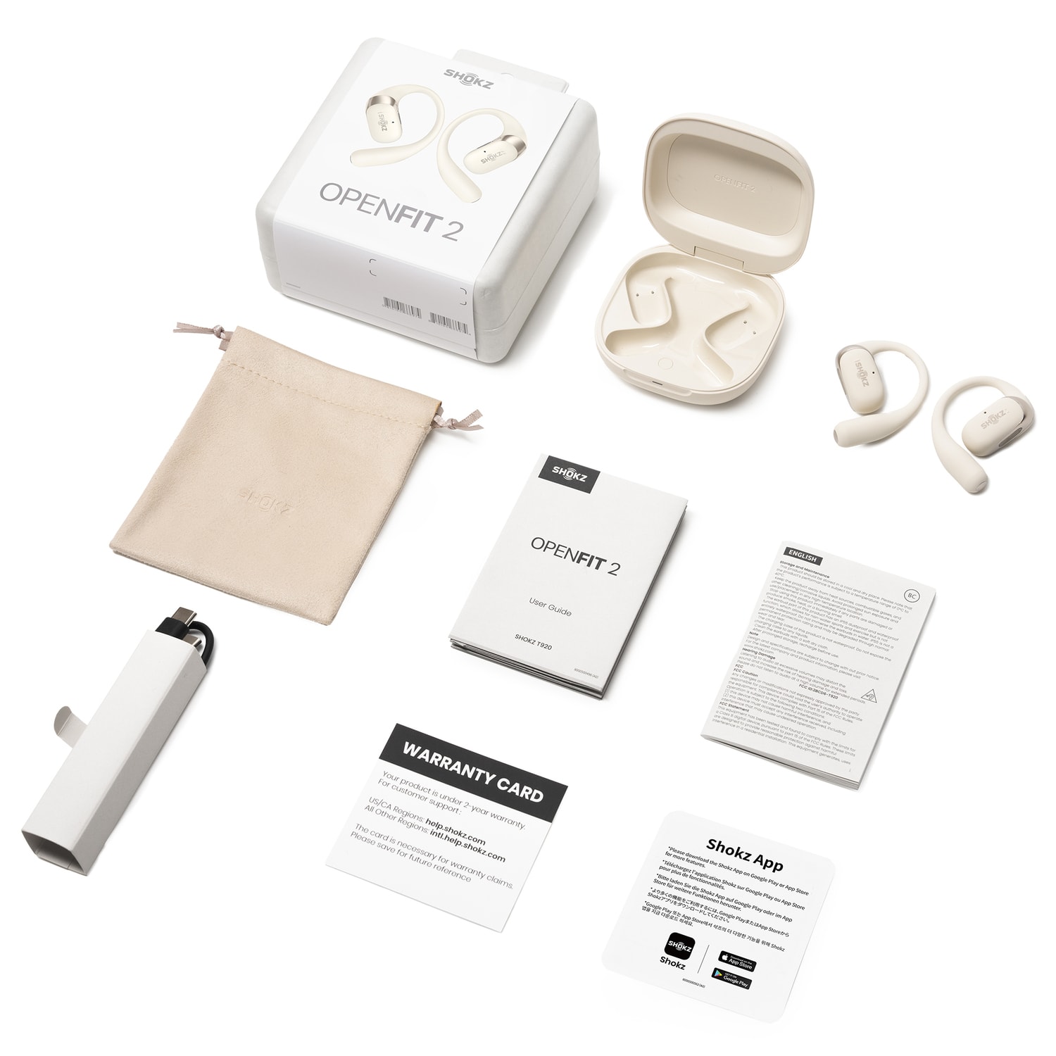 Shokz OpenFit 2 True Wireless Bluetooth Open-Ear Earbuds with Microphone & Charging Case, Beige - Image 5