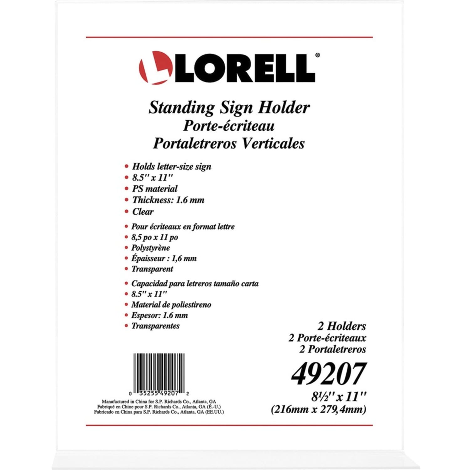 Lorell T-base Standing Sign Holder - Support 8.50in x 11in Media - Acrylic - 2 / Pack - Clear - Image 6