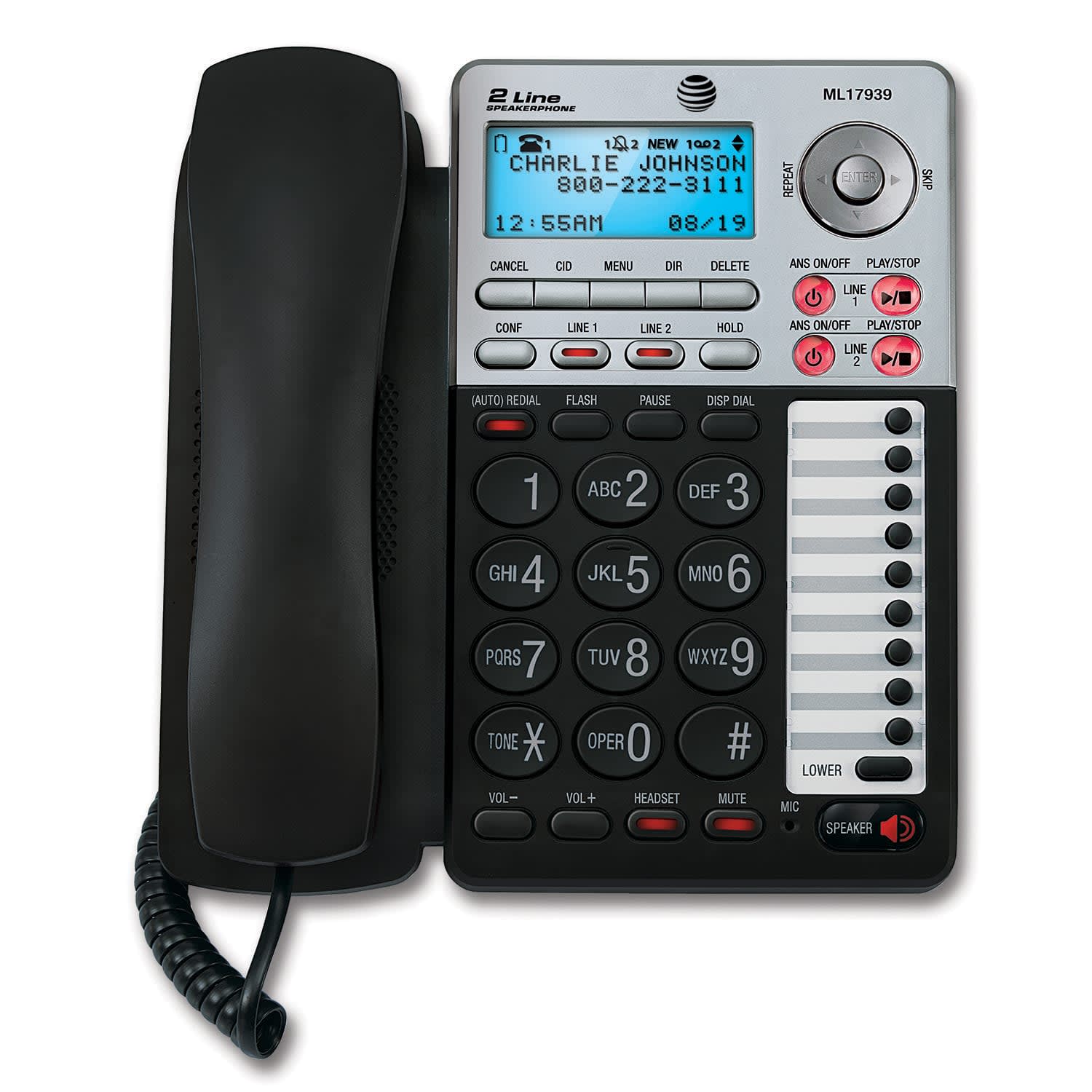 AT&T ML17939 2-Line Corded Phone with Speakerphone & Digital Answering System, Black - Image 3
