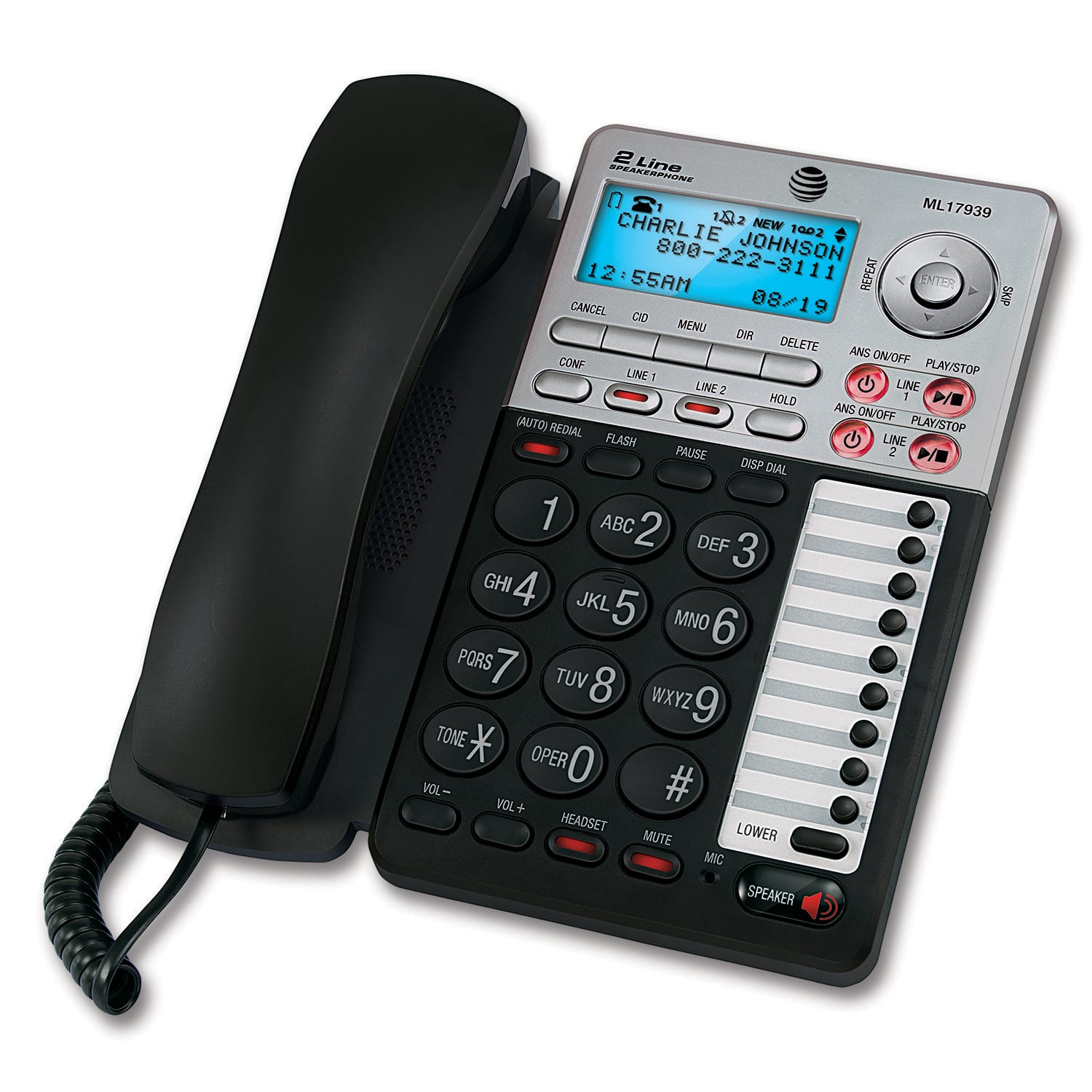 AT&T ML17939 2-Line Corded Phone with Speakerphone & Digital Answering System, Black - Image 4
