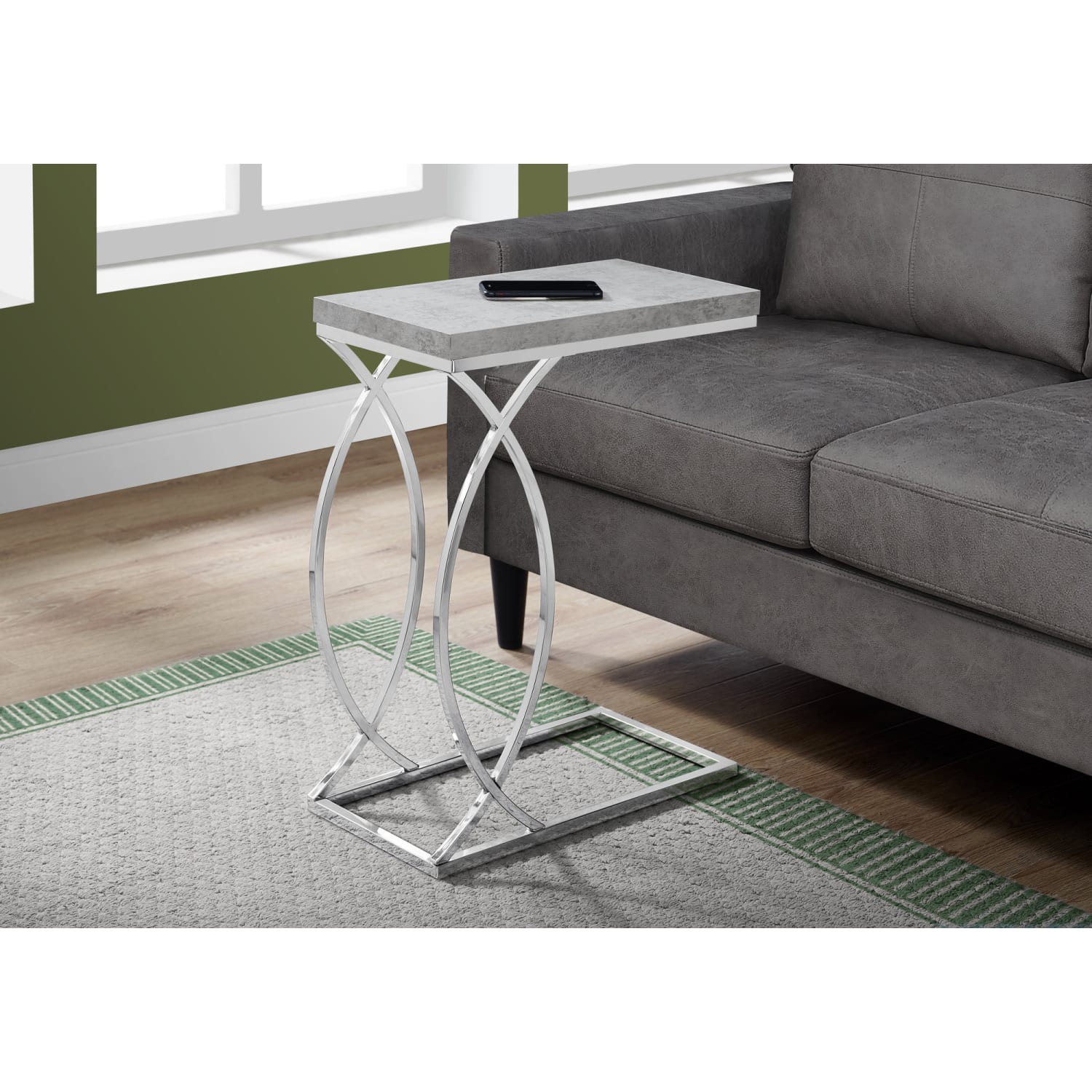 Monarch Specialties Side Accent Table, Rectangular, Gray Cement/Chrome - Image 3