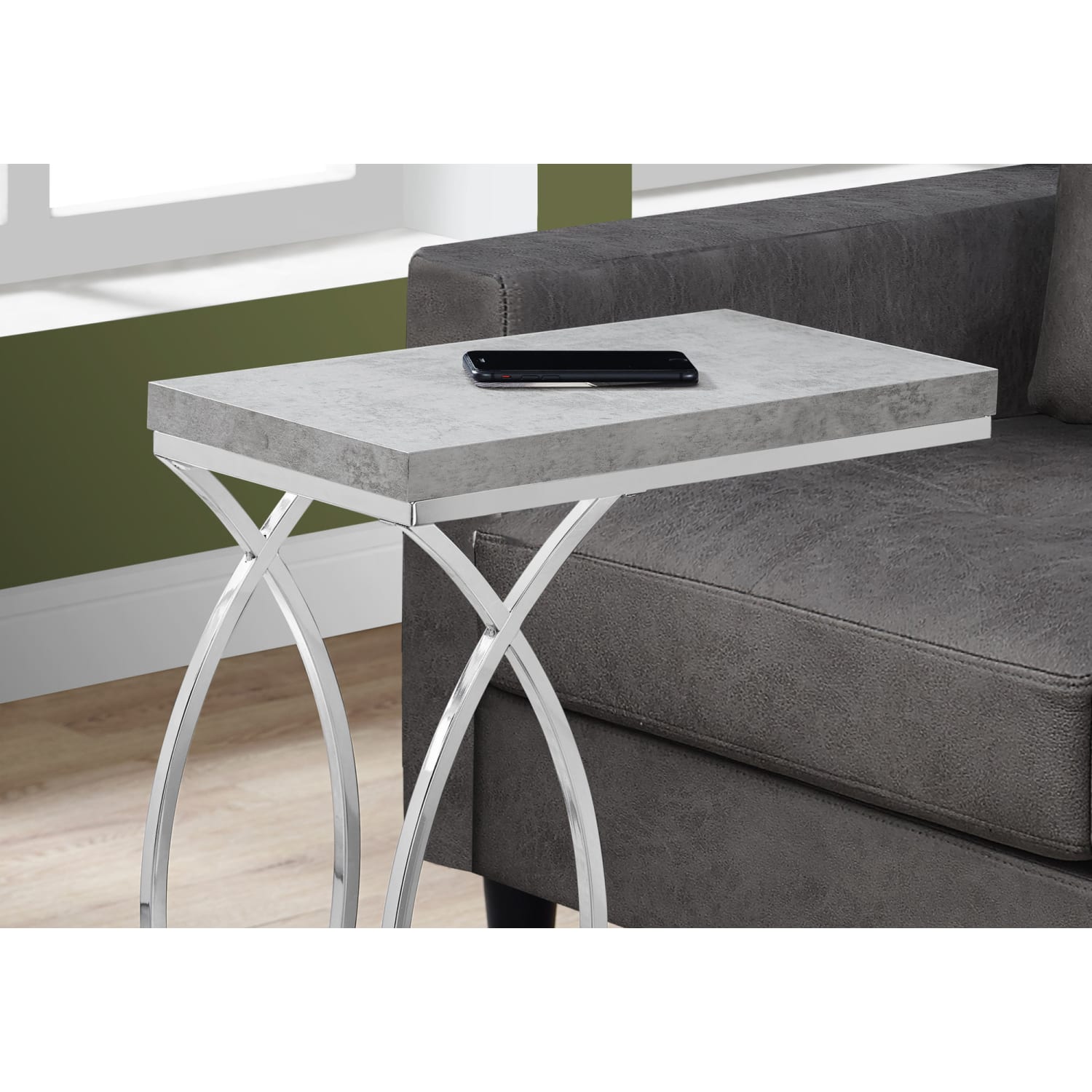 Monarch Specialties Side Accent Table, Rectangular, Gray Cement/Chrome - Image 4