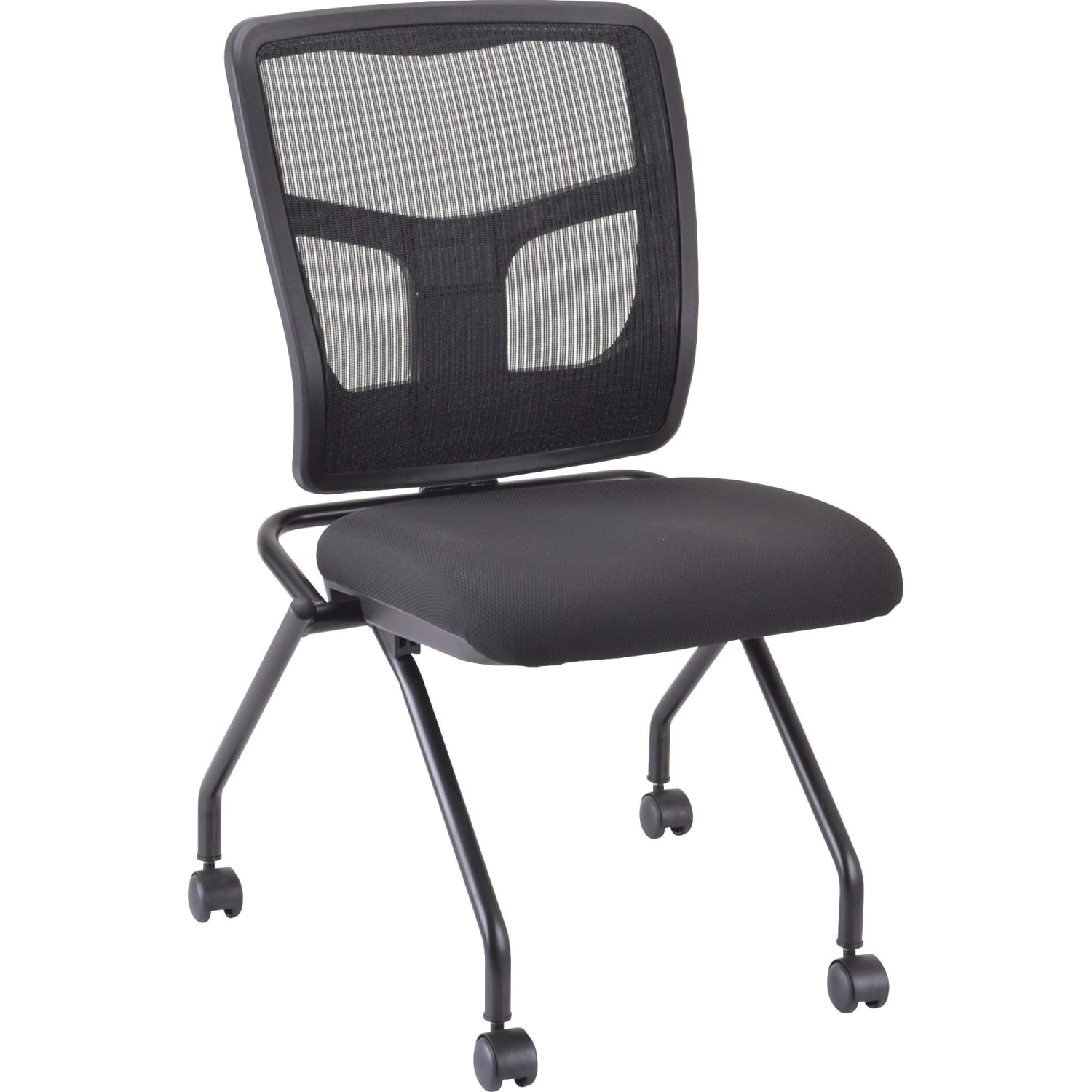 Lorell Training Room Guest Chairs - Black Seat Color - Fabric Seat Material - Mesh Back Material - Metal Frame Material - 84385