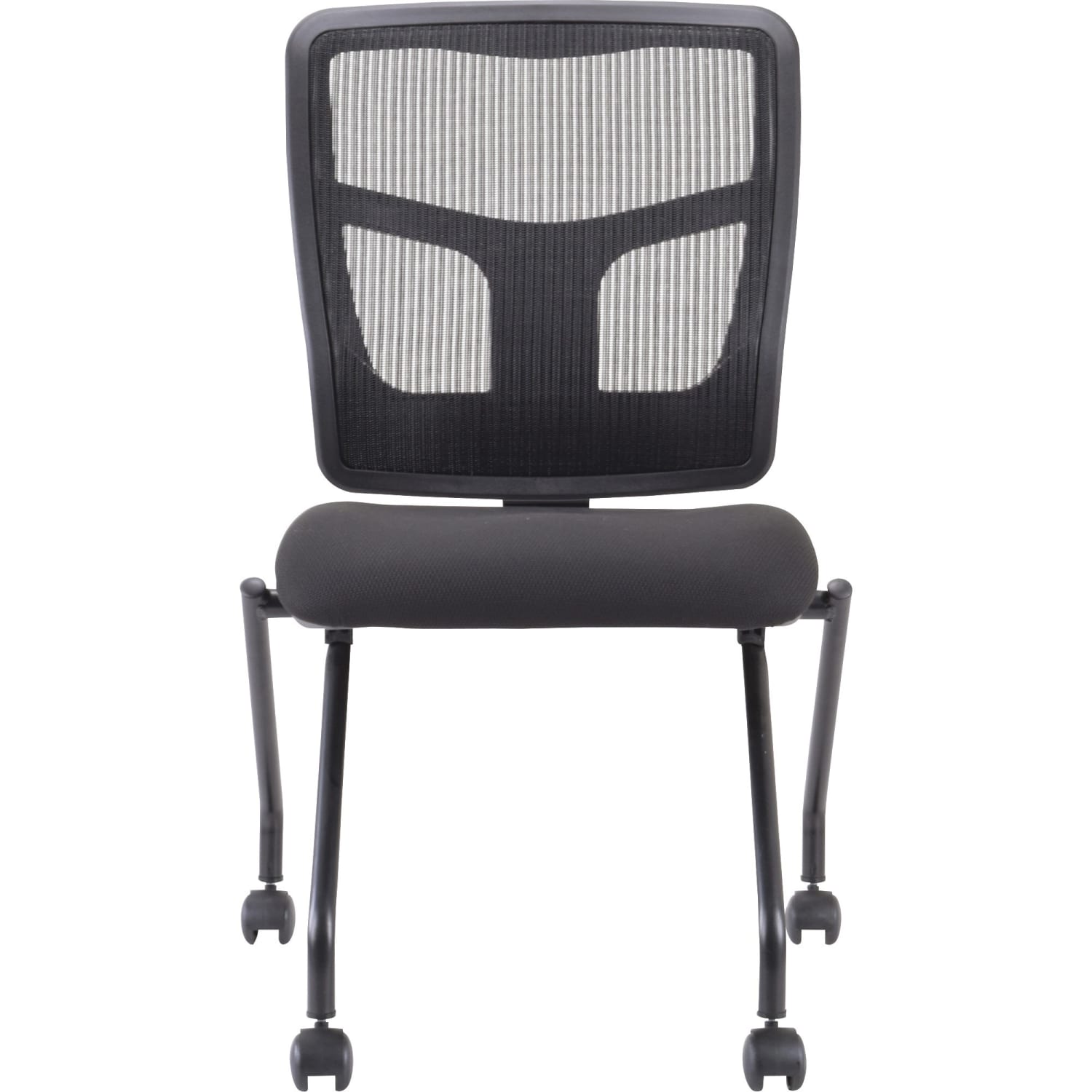 Lorell Training Room Guest Chairs - Black Seat Color - Fabric Seat Material - Mesh Back Material - Metal Frame Material - Rectangular Base - Black - 2 / Carton - Image 3