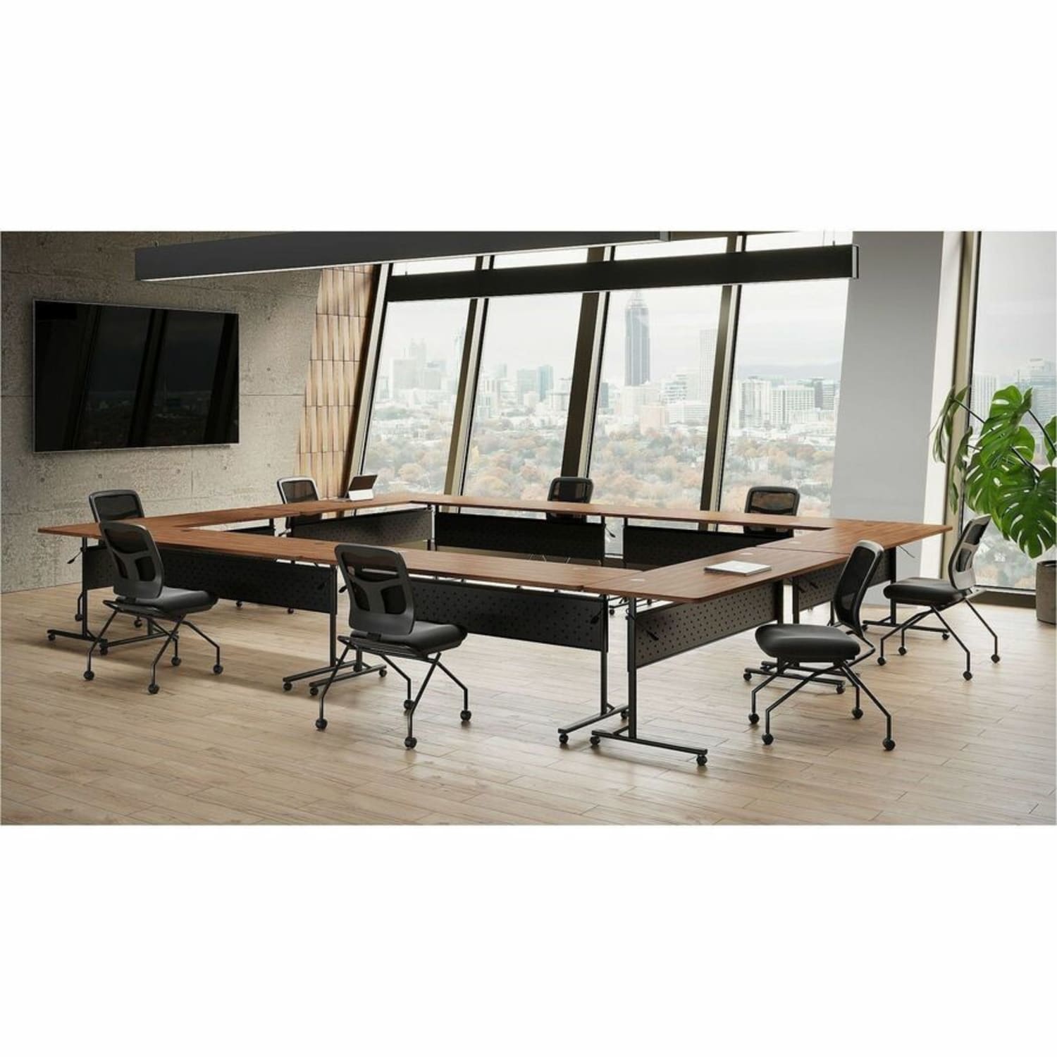 Lorell Training Room Guest Chairs  Black Seat Color  Fabric Seat Material  Mesh Back Material  Metal Frame Material  84385 PopularChairscom