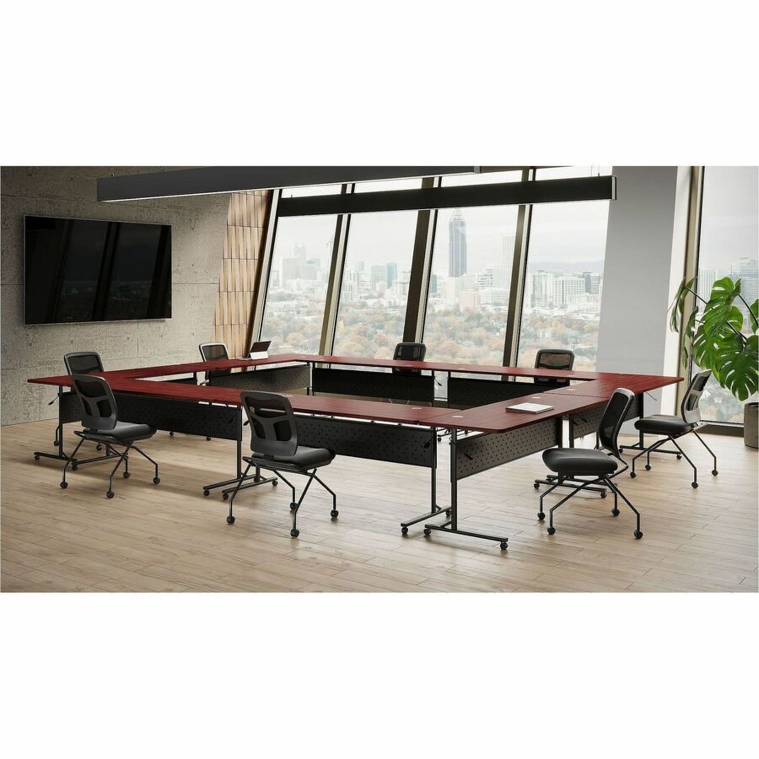 Lorell Training Room Guest Chairs  Black Seat Color  Fabric Seat Material  Mesh Back Material  Metal Frame Material  84385 PopularChairscom