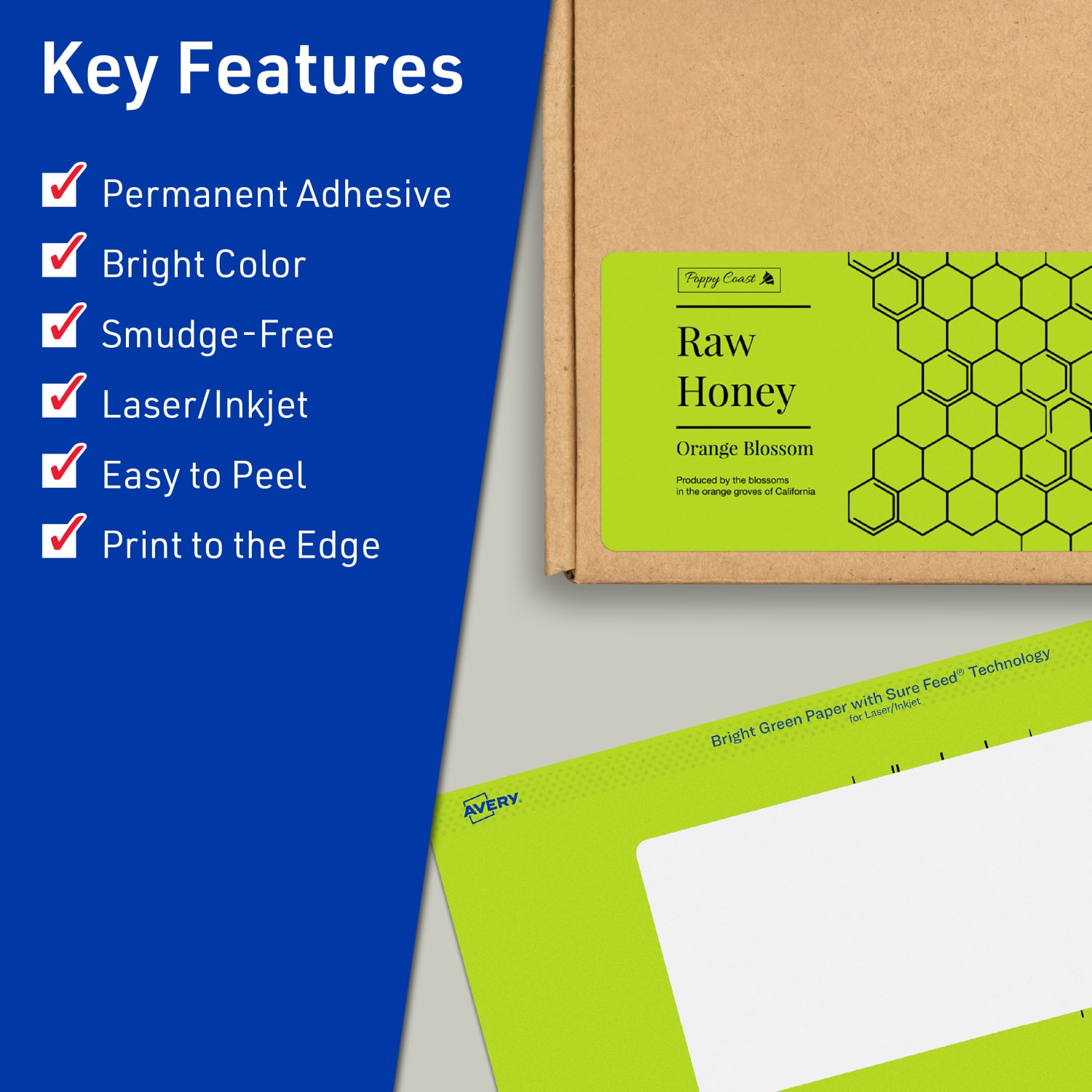 Avery Print-To-The-Edge Labels With Sure Feed Technology, 94241-BGP10, Rectangle, 2in x 5in, Matte Bright Green, Pack of 40 - Image 3