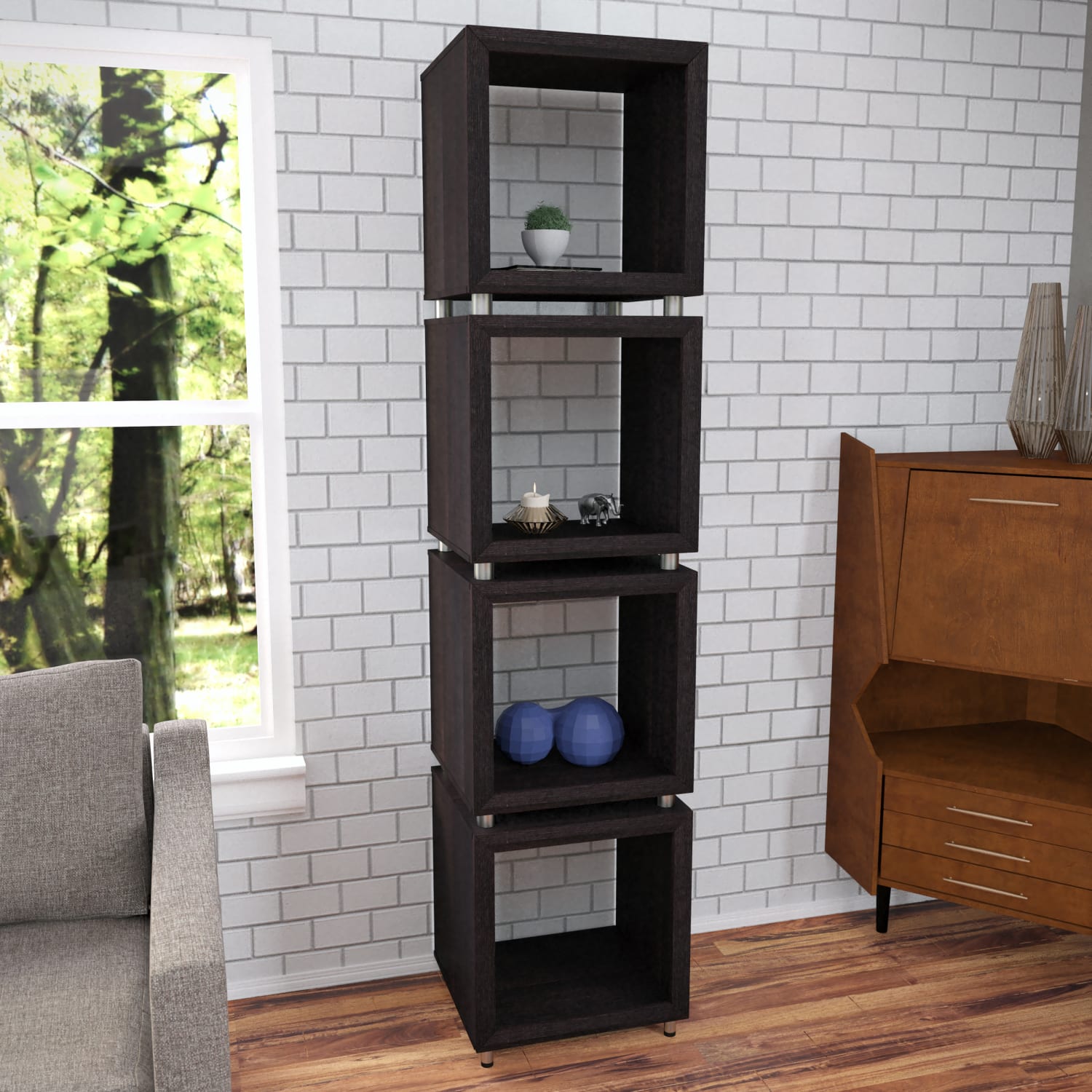 SEI Portgren 79inH 4-Tier Bookshelf, Brown - Image 4