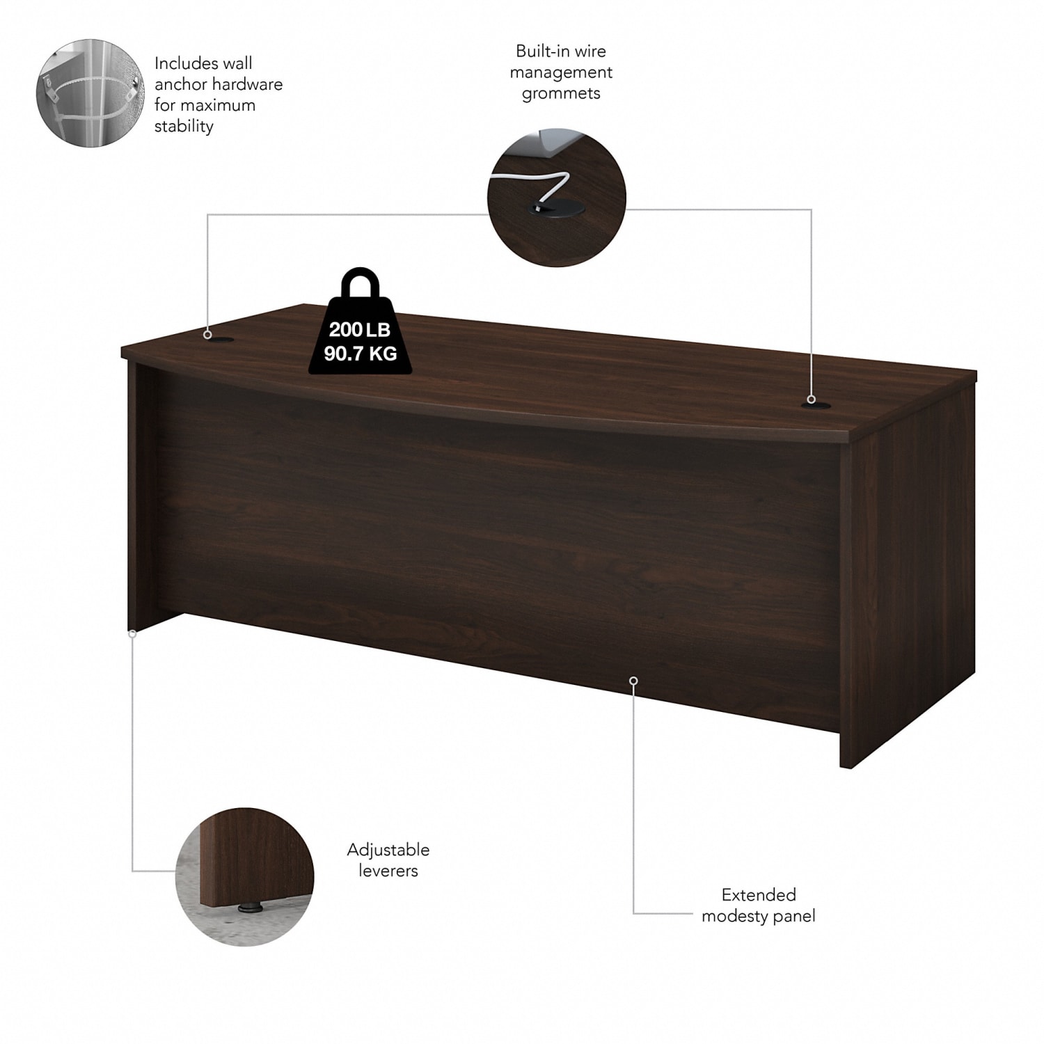Bush Business Furniture Studio C 72inW Bow-Front Computer Desk, Black Walnut, Standard Delivery - Image 4