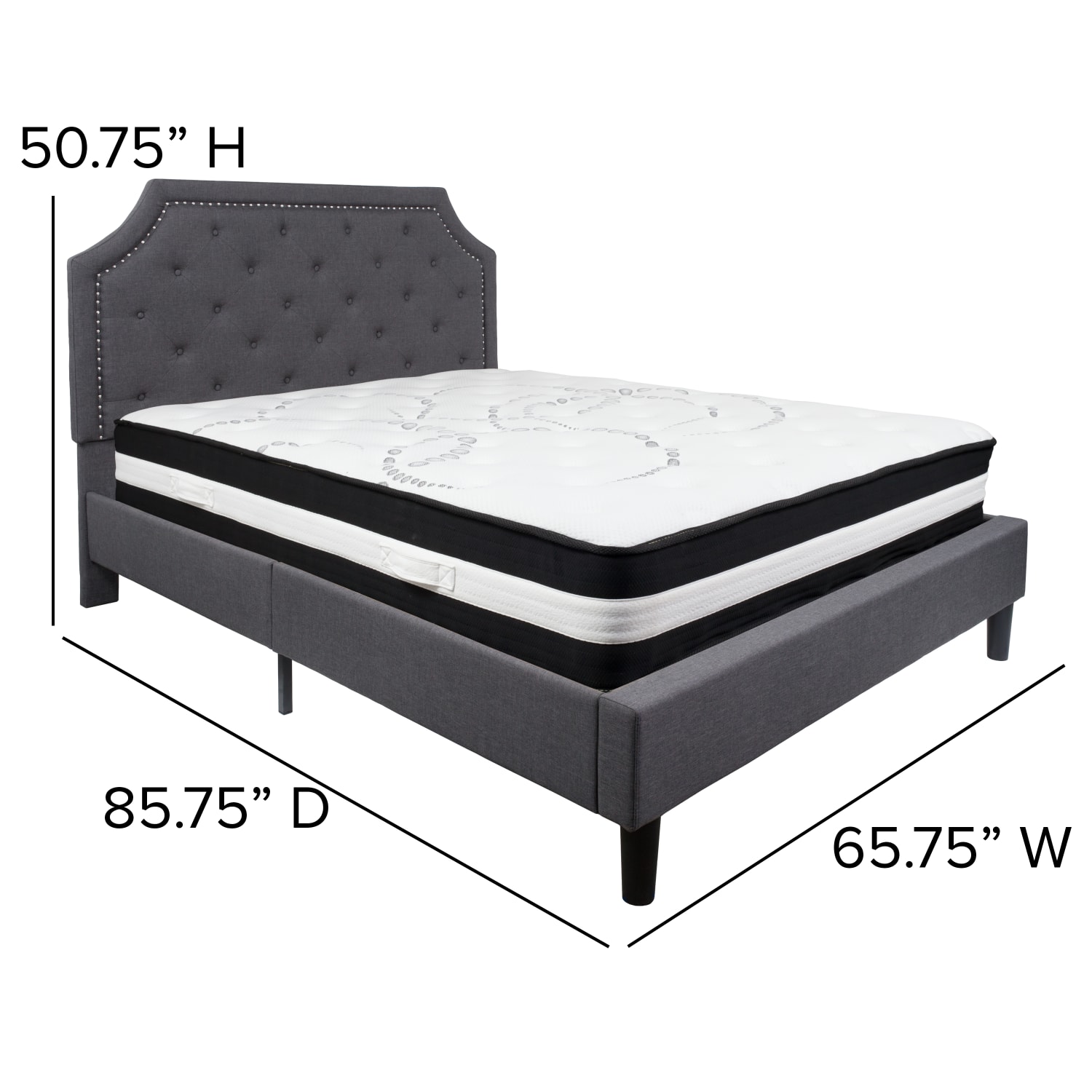Flash Furniture Brighton Arched Tufted Upholstered Platform Bed And Pocket Spring Mattress, Queen, Dark Gray - Image 5