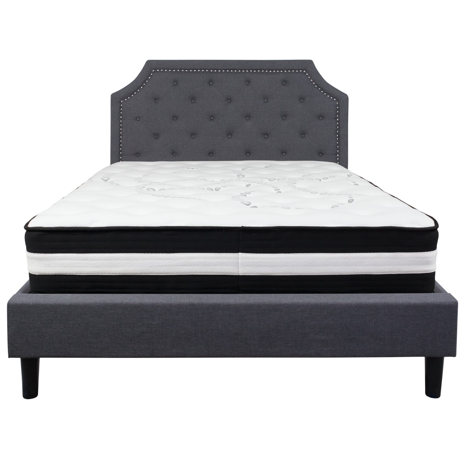 Flash Furniture Brighton Arched Tufted Upholstered Platform Bed And Pocket Spring Mattress, Queen, Dark Gray - Image 6