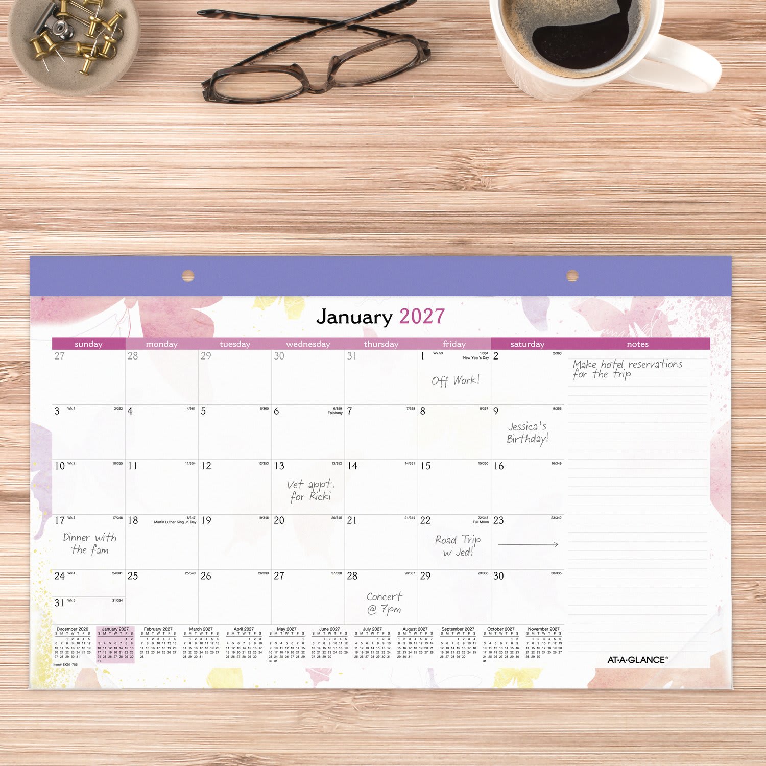 AT-A-GLANCE Watercolors 2027 Monthly Desk Pad Calendar, Compact, 17 3/4in x 11in - Image 3