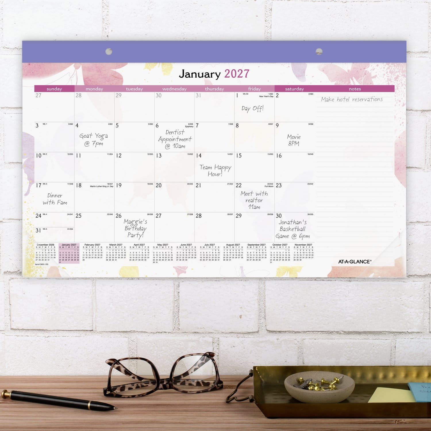 AT-A-GLANCE Watercolors 2027 Monthly Desk Pad Calendar, Compact, 17 3/4in x 11in - Image 4