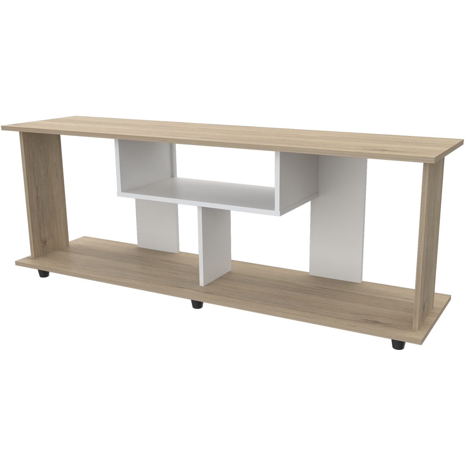 Inval TV Stand With Large Bottom Shelf, 22inH x 59inW x 14-3/4inD, Sand Oak/White - Image 6