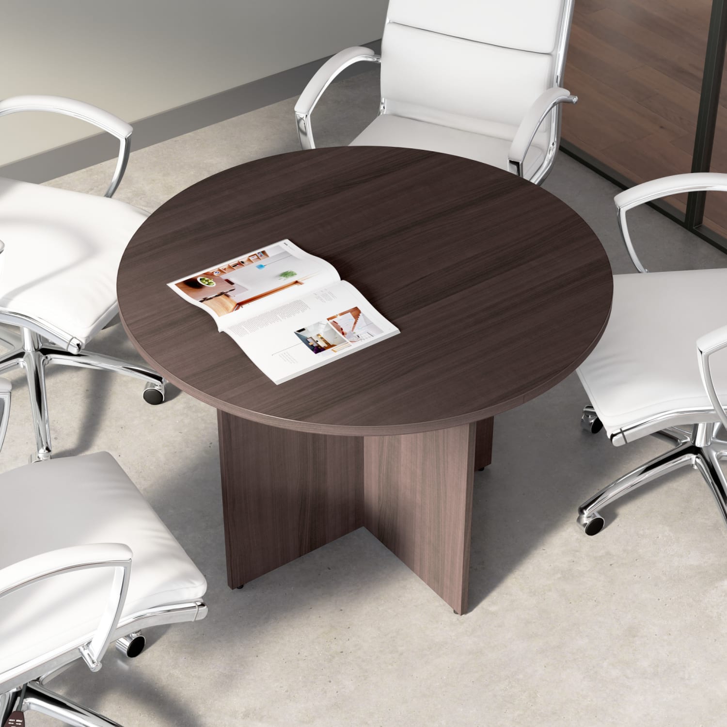 Bush Business Furniture 42-inch Round Conference Table With Wood Base, Storm Gray, Standard Delivery - Image 4