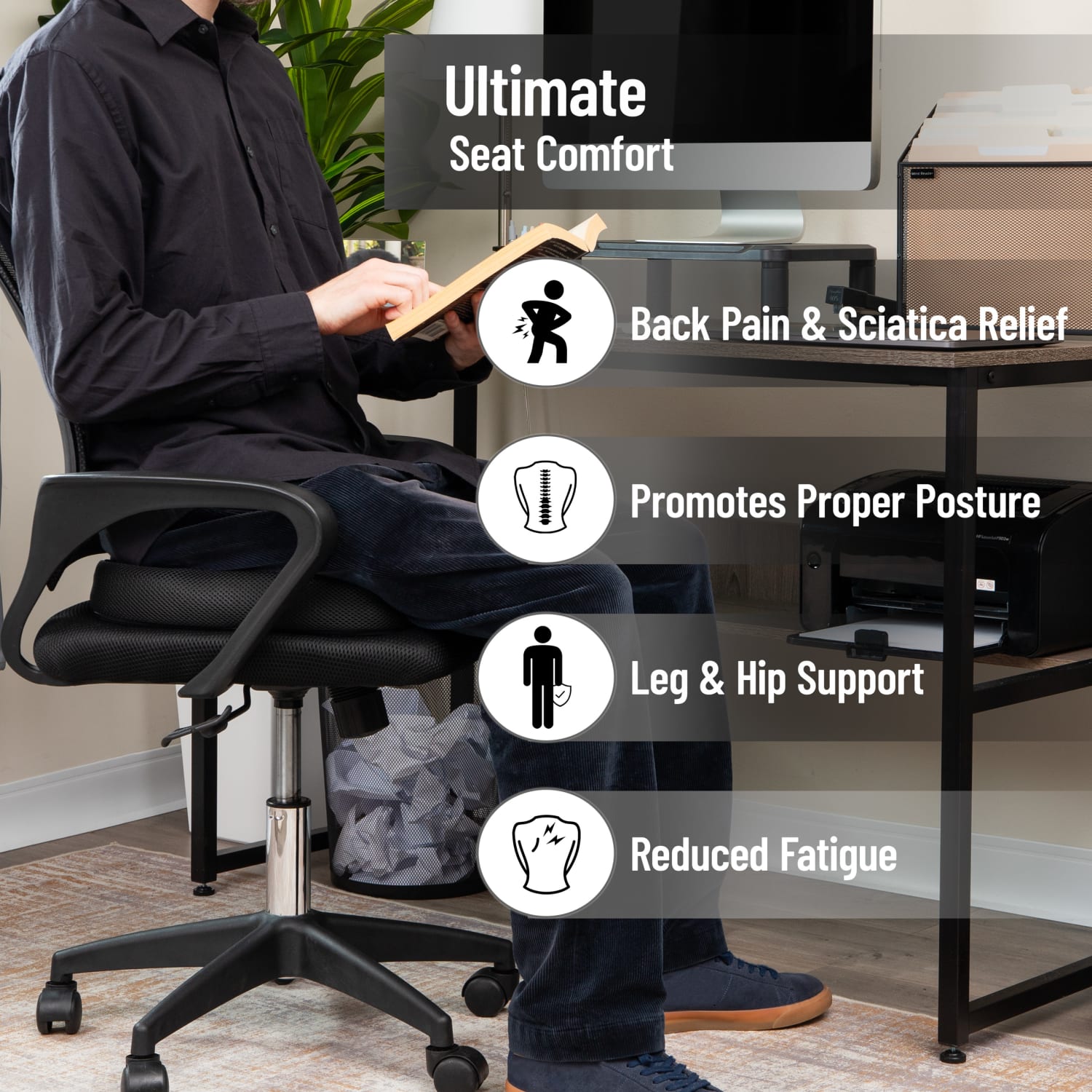 Mind Reader Ergonomic Gel Seat Cushion, 3-1/4inH x 14-1/2inW x 17-1/2inD, Black - Image 3