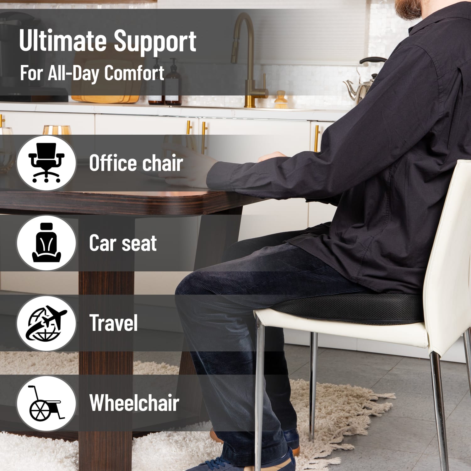 Mind Reader Ergonomic Gel Seat Cushion, 3-1/4inH x 14-1/2inW x 17-1/2inD, Black - Image 5