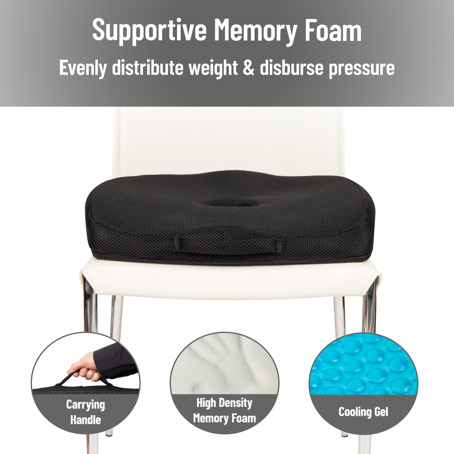 Mind Reader Ergonomic Gel Seat Cushion, 3-1/4inH x 14-1/2inW x 17-1/2inD, Black - Image 6
