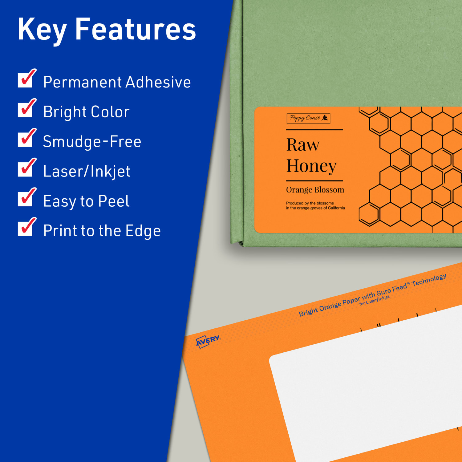 Avery Print-To-The-Edge Labels With Sure Feed Technology, 94241-BOP10, Rectangle, 2in x 5in, Matte Bright Orange, Pack of 40 - Image 3