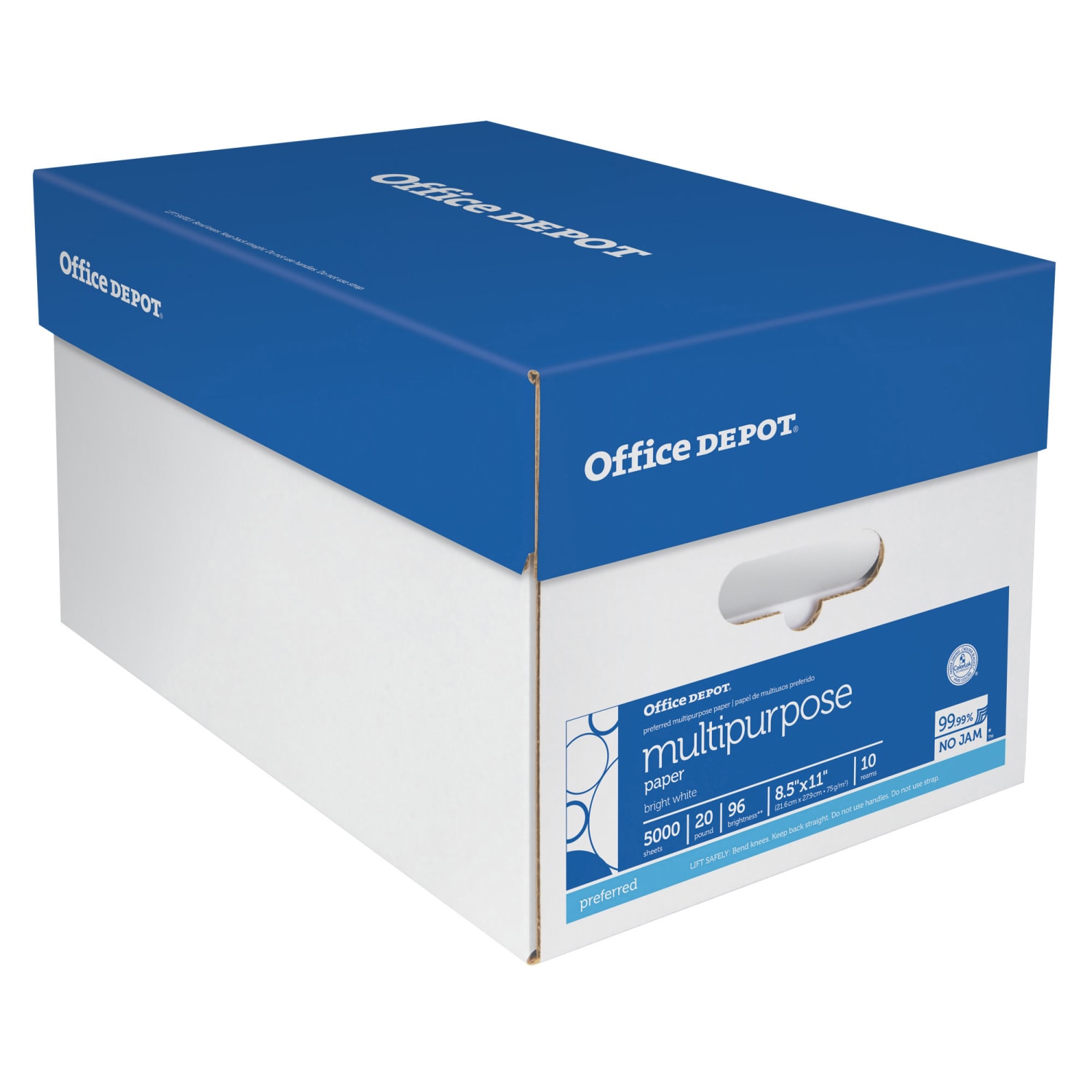 Office Depot Multi-Use Printer & Copy Paper, 10 Reams, White, Letter (8.5in x 11in), 5000 Sheets Per Case, 20 Lb, 96 Brightness
