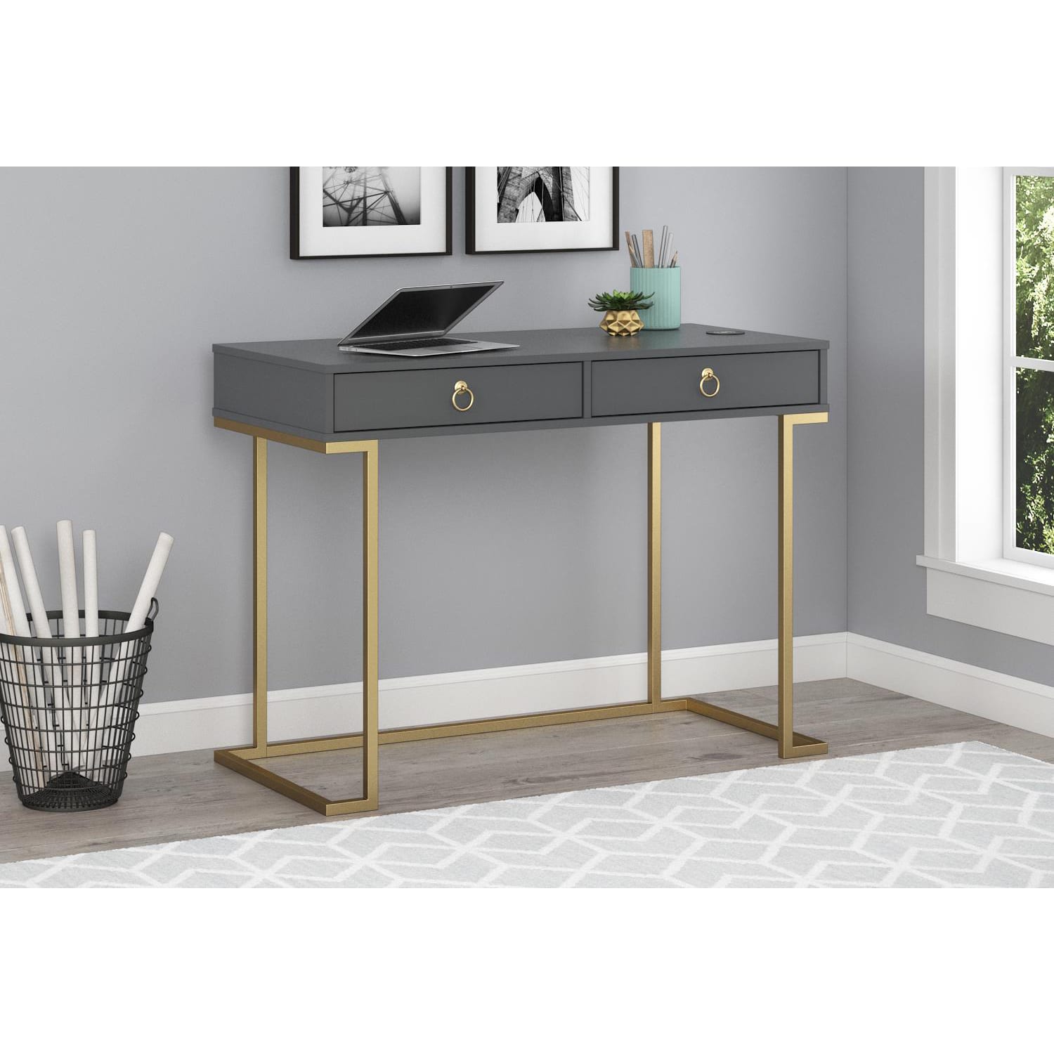 Ameriwood Home Serenity 42inW Writing Desk, Graphite Gray - Image 3