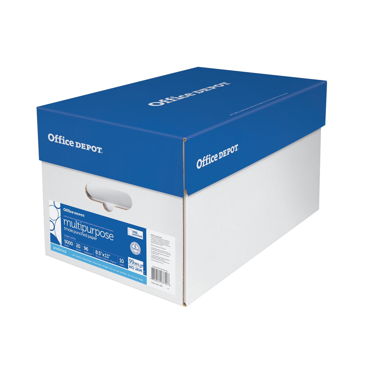 Office Depot 3-Hole Punched Multi-Use Printer & Copy Paper, 10 Reams, White, Letter (8.5in x 11in), 5000 Sheets Per Case, 20 Lb, 96 Brightness - Image 4