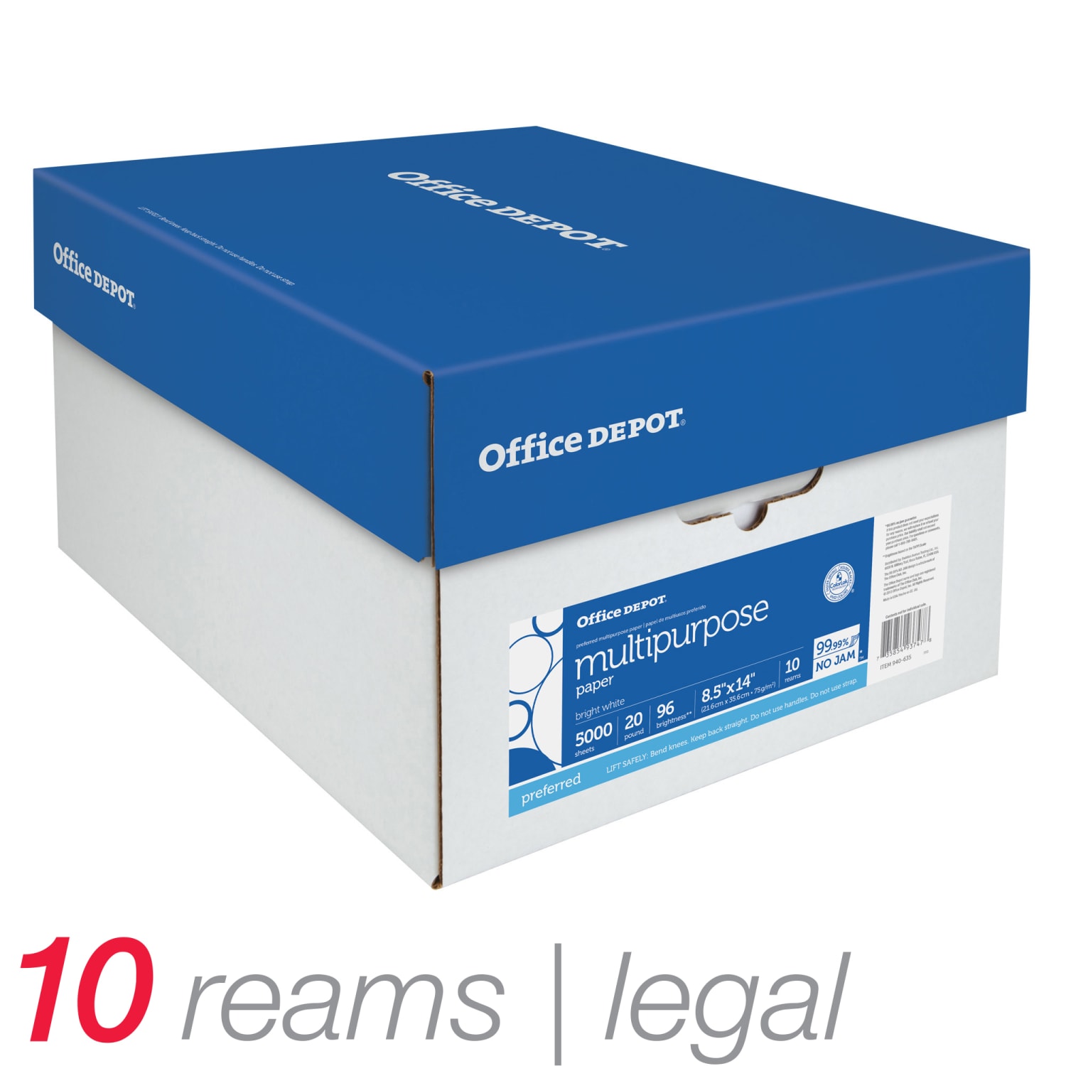 Office Depot Multi-Use Printer & Copy Paper, 10 Reams, White, Legal (8.5in x 14in), 5000 Sheets Per Case, 20 Lb, 96 Brightness - Image 6